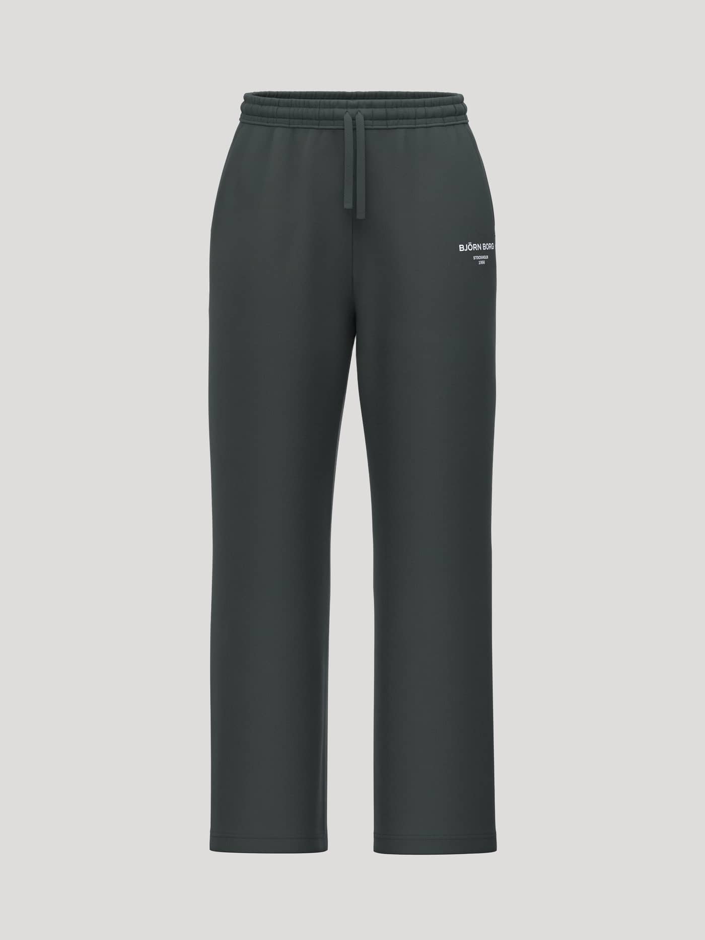 Borg Essential 1 Straight Sweatpants i Urban Chic (Grøn) set forfra med hvidt logo og lige pasform til tennis. - Image 1