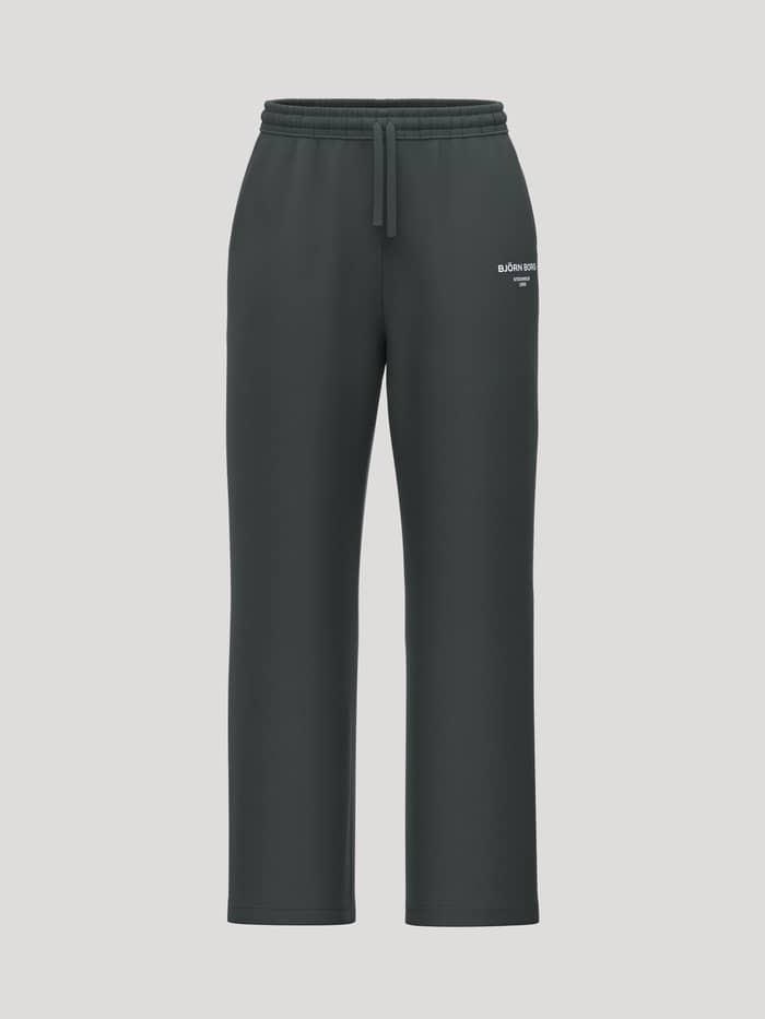 Borg Essential 1 Straight Sweatpants in Urban Chic (Groen) met een wit logo en rechte pijpen voor tennis.
