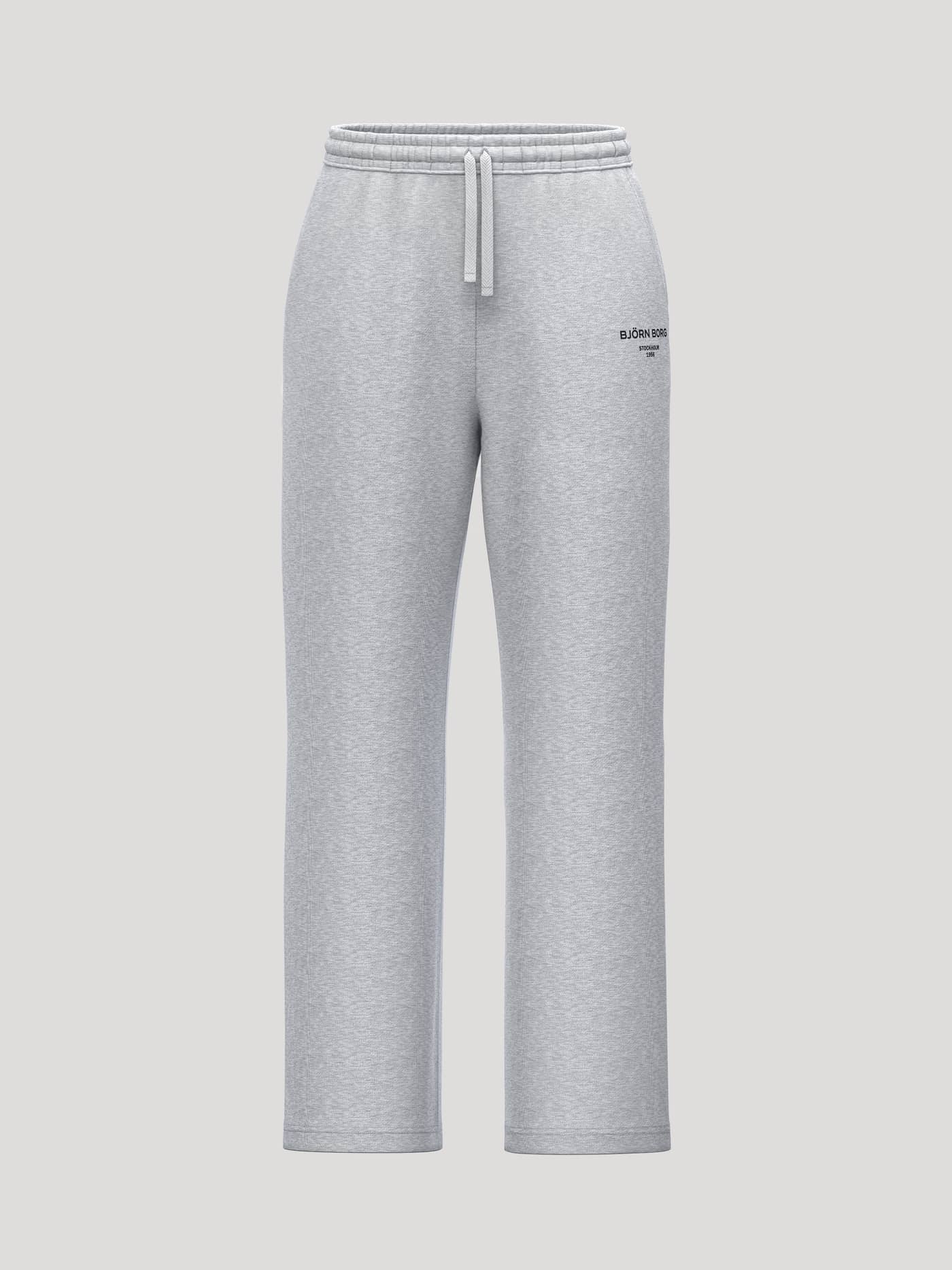 Borg Essential 1 Straight Sweatpants i Light Grey Melange (Grå) med sort logo og justerbar snøre i taljen. - Image 1