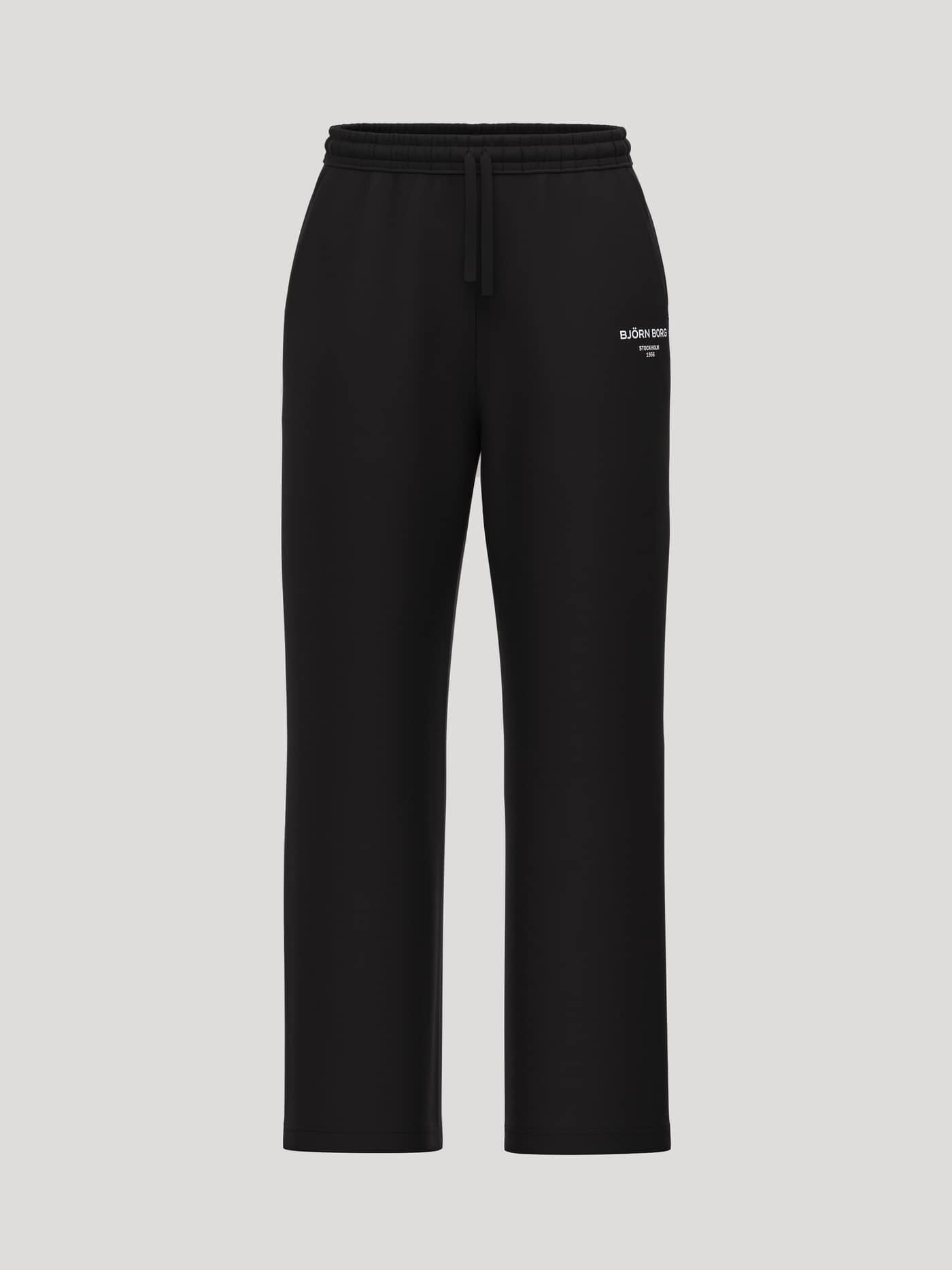 Borg Essential 1 Straight Sweatpants i Black Beauty (Sort) set forfra med lige ben og hvidt logo på hoften. - Image 1