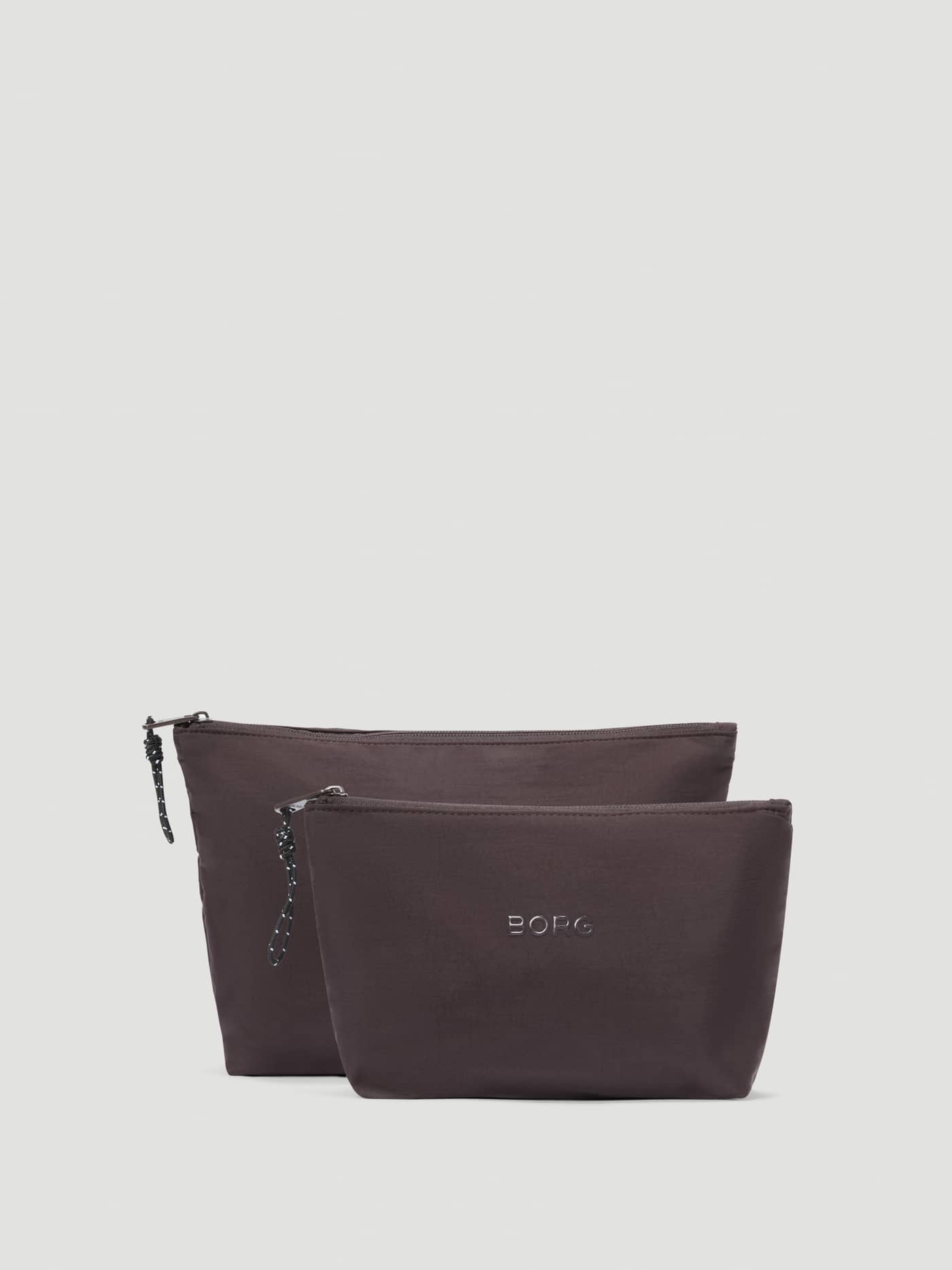 Studio Active Wash Bag Set in Coffee Bean (Brown) with zipper closures and a Borg logo for organized training essentials. - Image 1