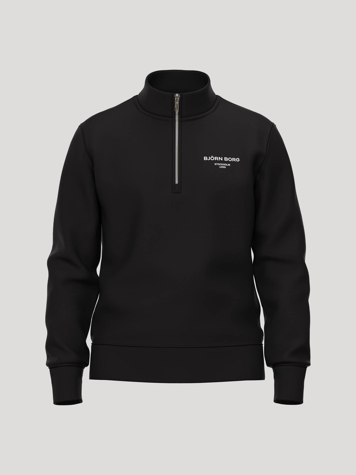 Borg Essential 1 Half Zip in Black Beauty (Black) featuring a silver half-zip and a white chest logo. - Image 1