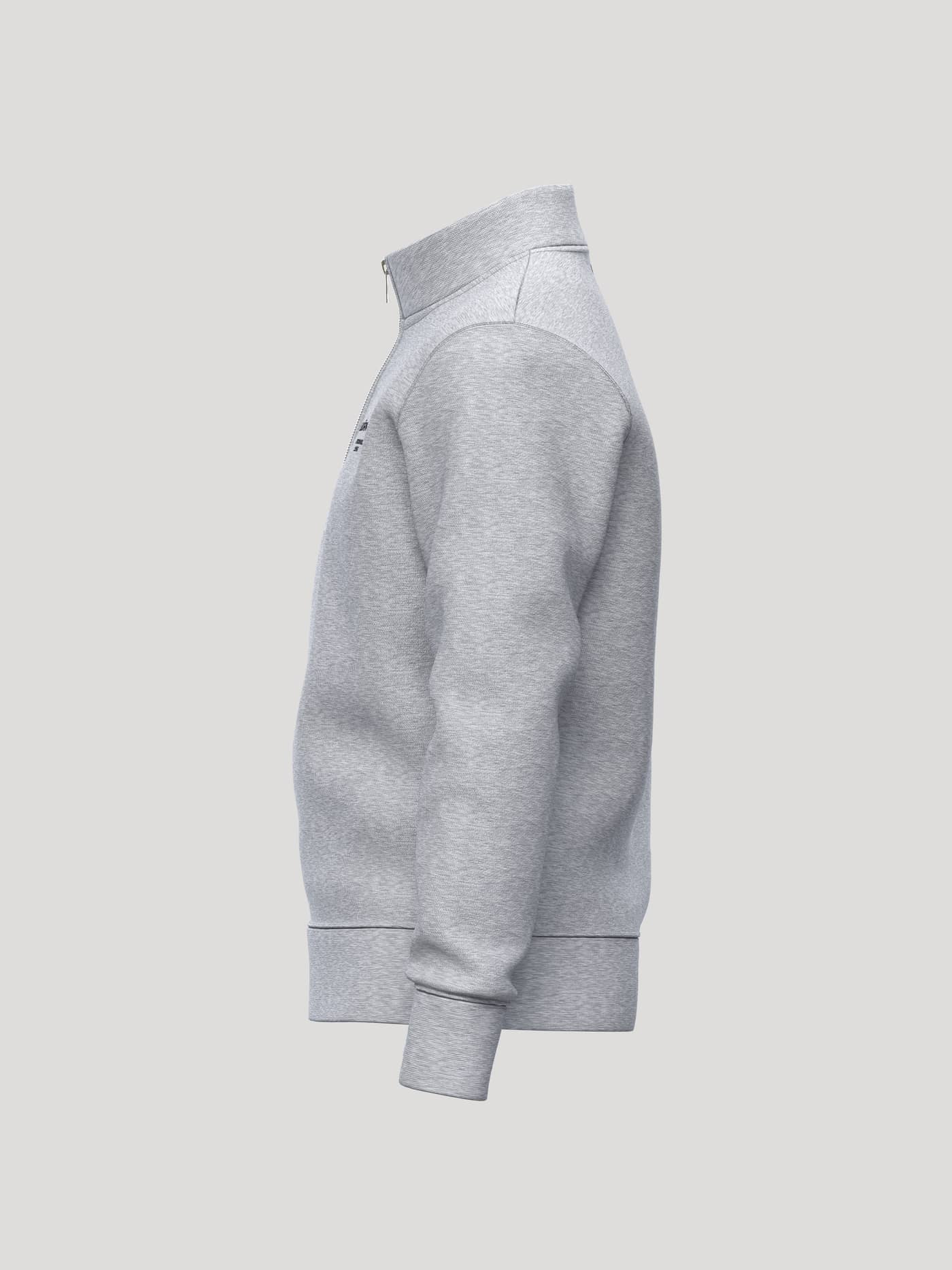 Borg Essential 1 Half Zip in Light Grey Melange (Grey), side view featuring a half-zip and small black chest logo. - Image 3