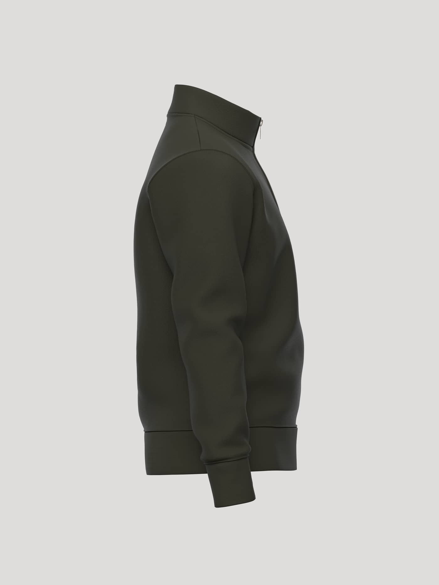 Side view of the Borg Essential 1 Half Zip in Rosin (Green) featuring a soft fleece finish and ribbed cuffs. - Image 4
