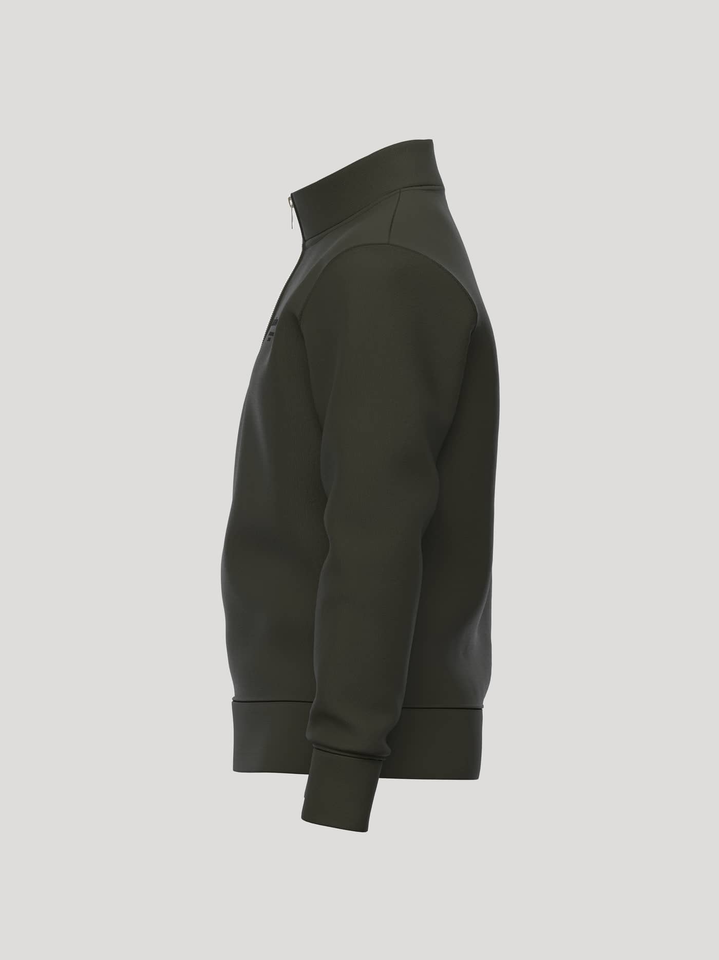Side profile of the Borg Essential 1 Half Zip in Rosin (Green) featuring a premium half-zip collar and ribbed cuffs. - Image 3
