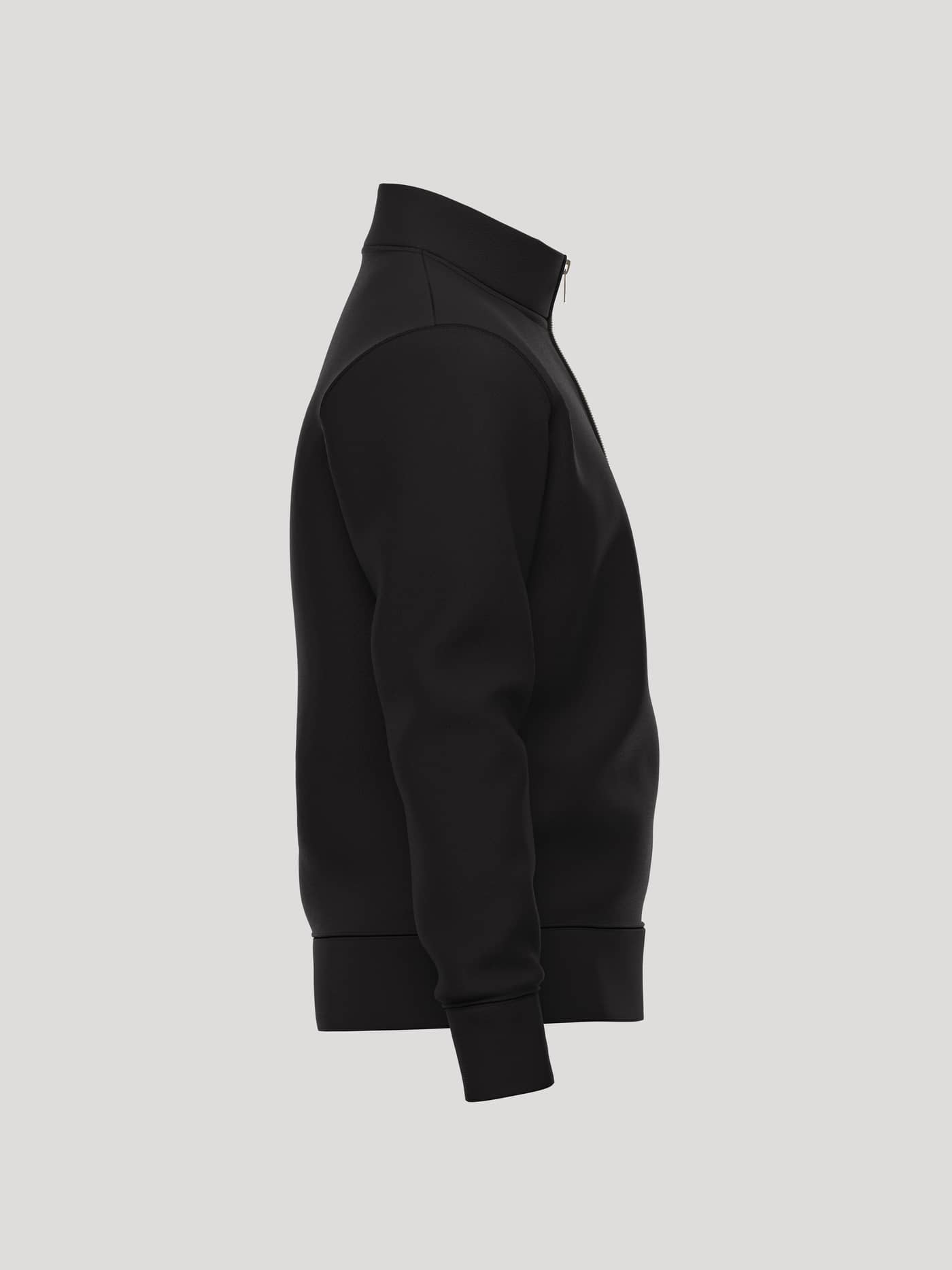 Side view of the Borg Essential 1 Half Zip in Black Beauty (Black) featuring a premium fleece finish and ribbed cuffs. - Image 4