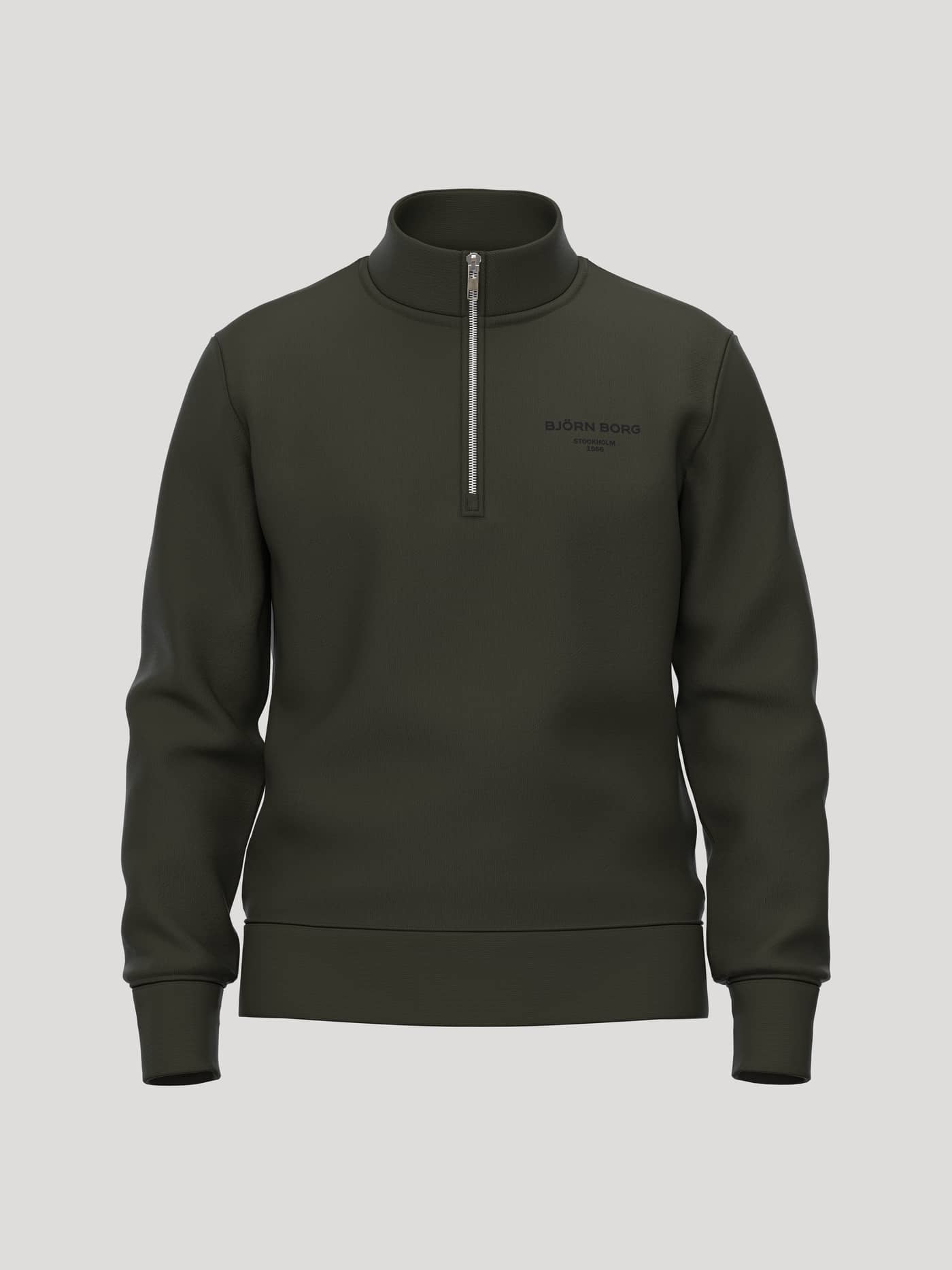 Borg Essential 1 Half Zip in Rosin (Green) made from soft fleece, featuring a metal front zipper and a black chest logo. - Image 1