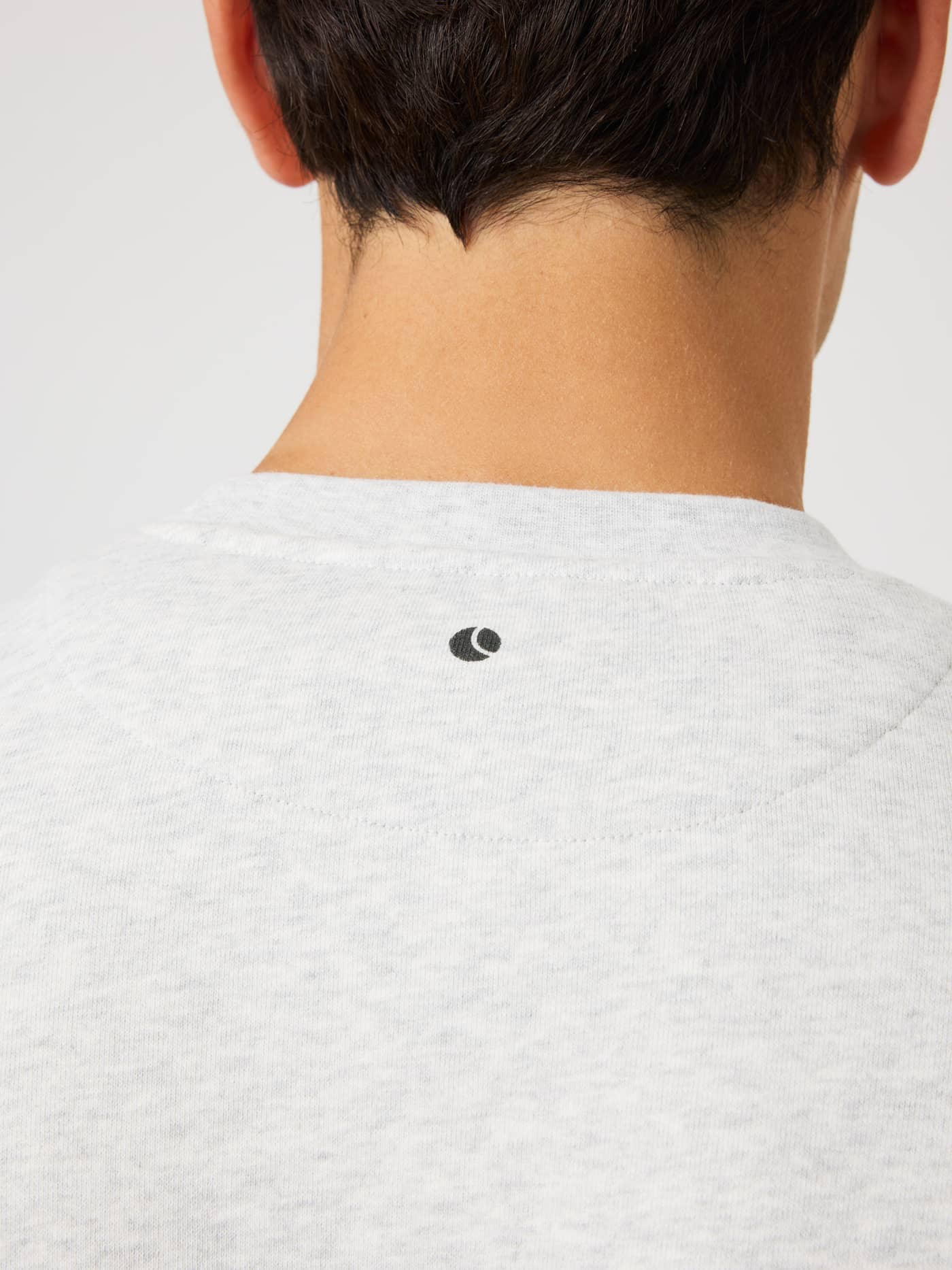 Tennis ball print detail on the back neck of the Borg Classic Print Sweatshirt in Ultra Light Grey Melange (Grey). - Image 4