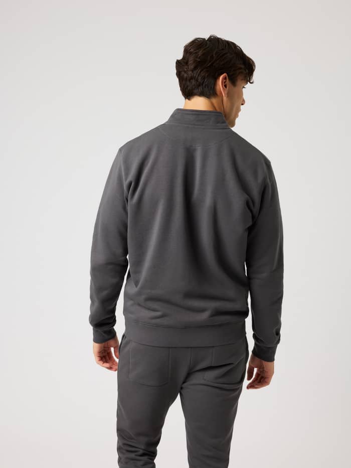 Back view of the Centre Full Zip Sweatshirt in Asphalt (Black) for a clean and premium Scandinavian leisure look. - Image 2