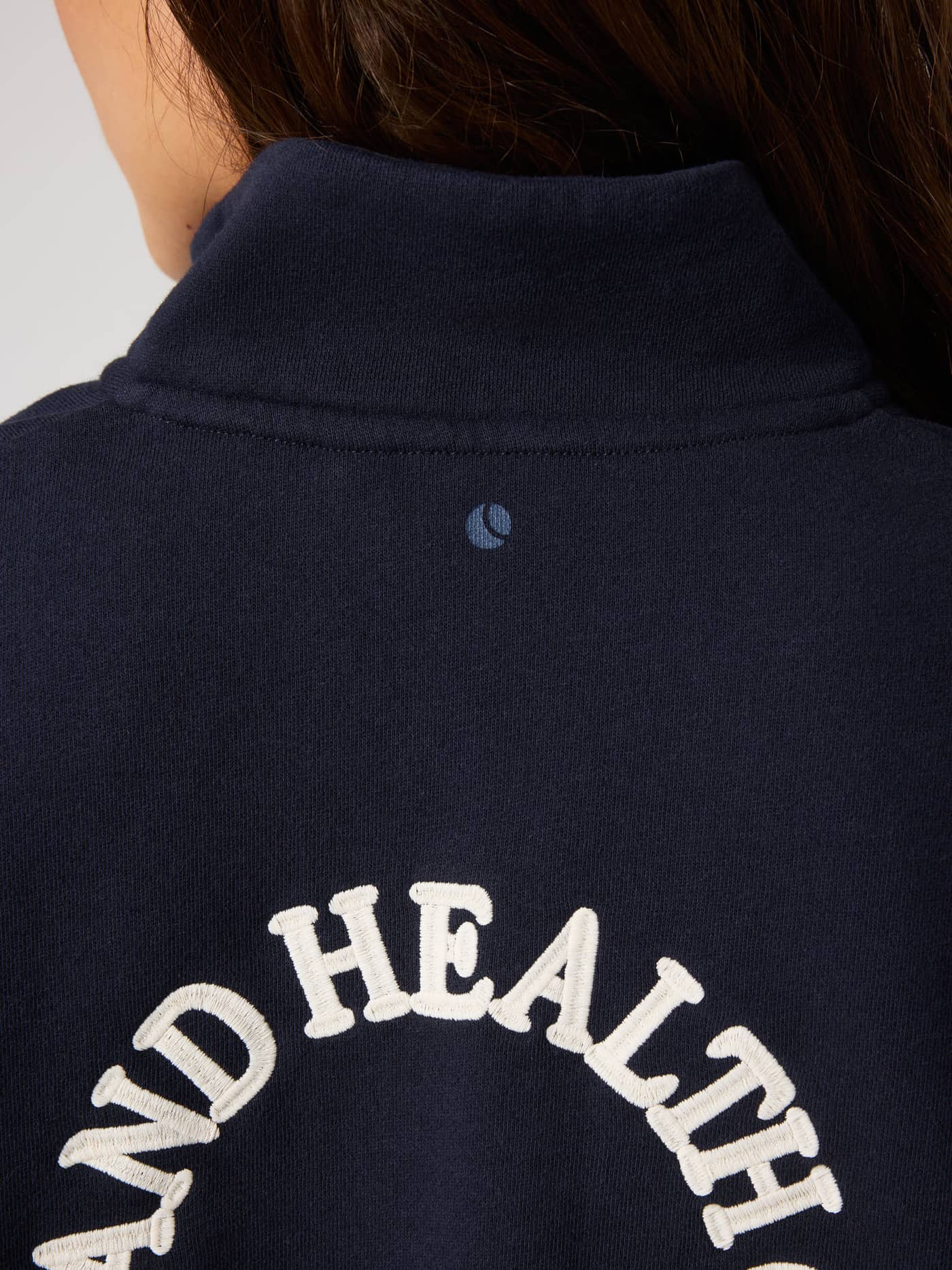 Borg Halfzip Sweatshirt in Night sky (Navy) featuring a tennis ball print detail at the back neck. - Image 6