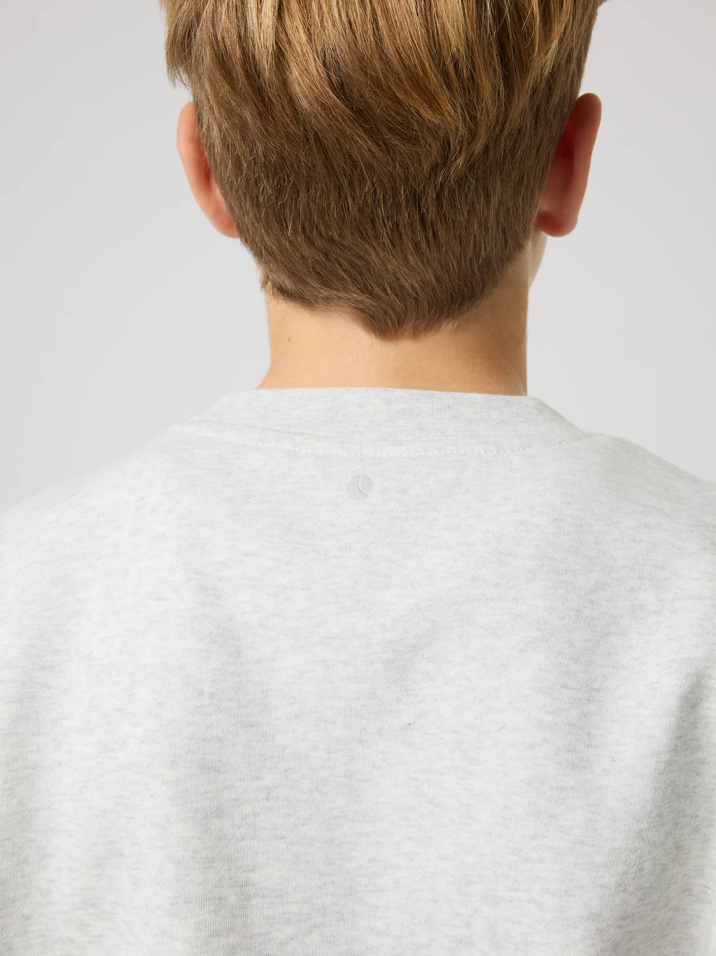 Back view of kids Borg Oversized Sweatshirt in Ultra Light Grey Melange (Green) with a tennis ball neck print. - Image 4