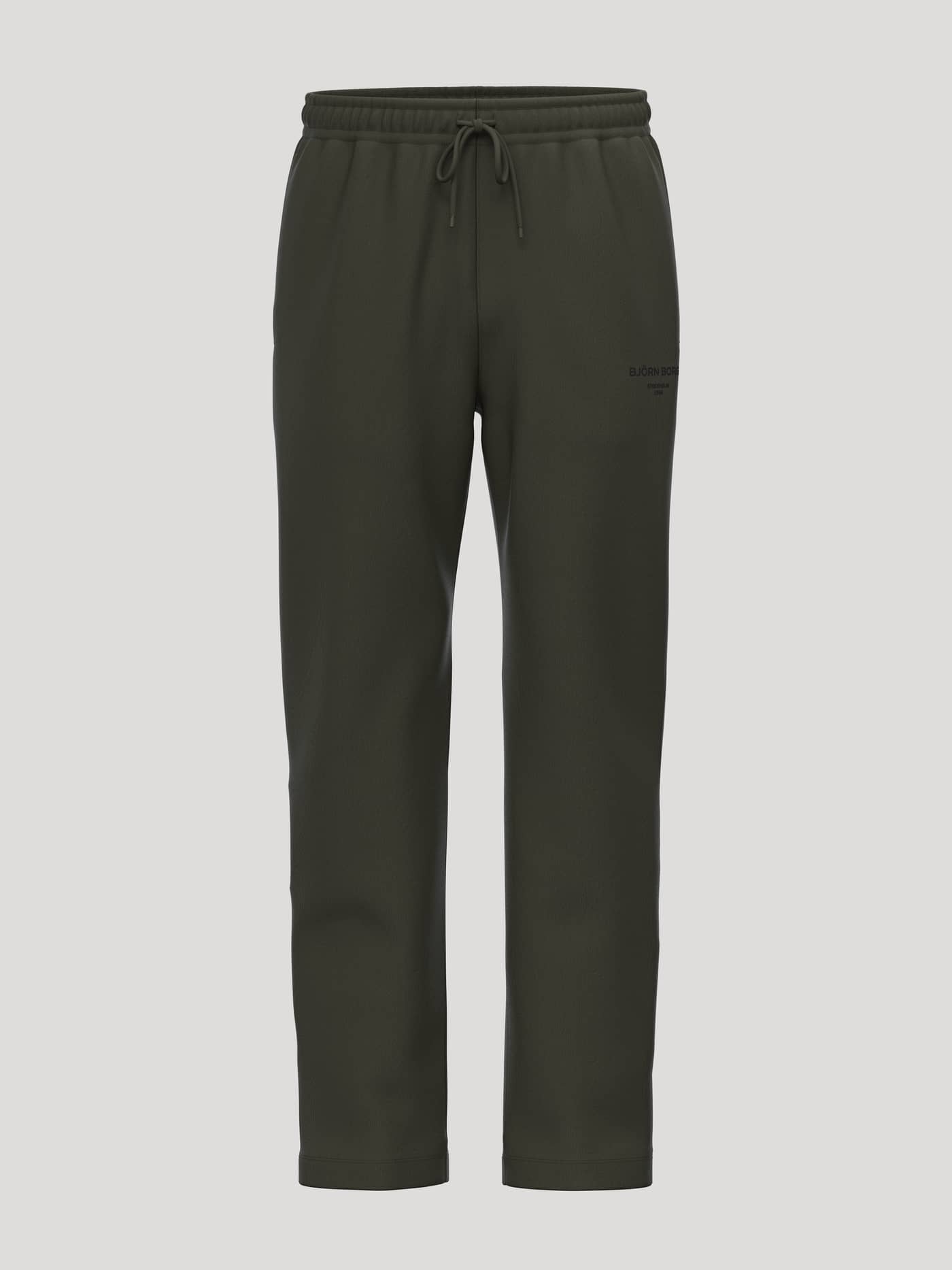 Vue de face du Borg Essential 1 Sweatpants en Rosin (Vert) en polaire douce avec logo noir, idéal pour le tennis. - Image 1