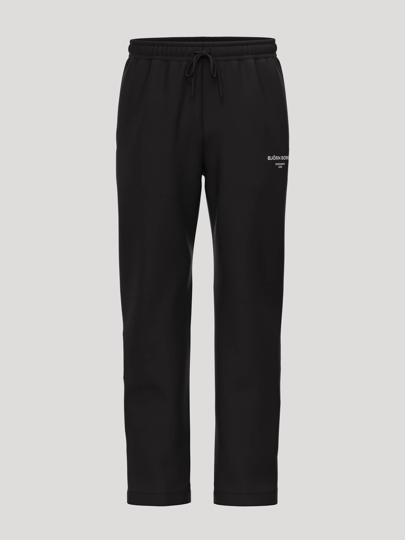 Vue de face du Borg Essential 1 Sweatpants en Black Beauty (Noir) avec logo blanc, cordon et molleton doux pour le tennis. - Image 1