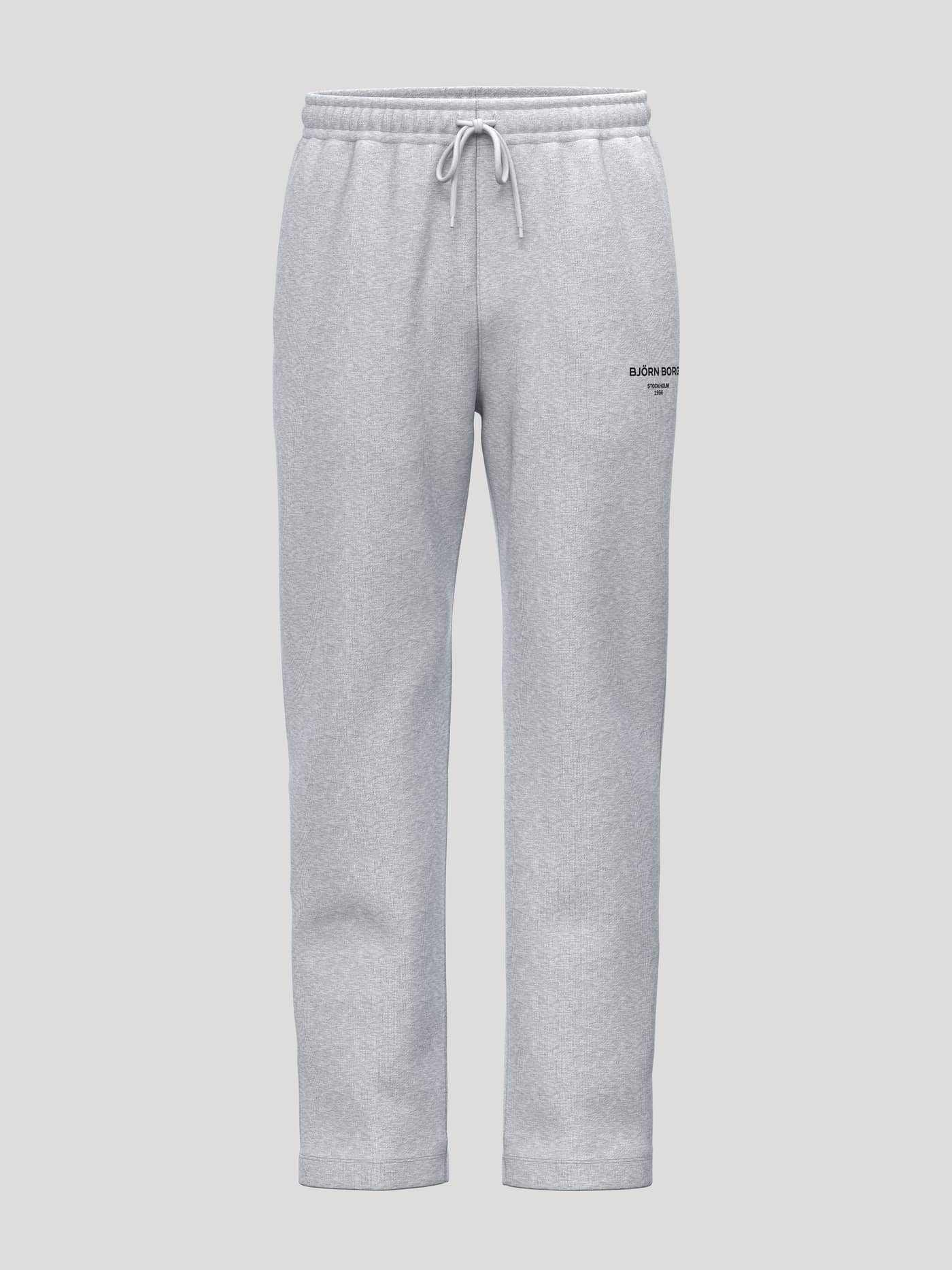 Borg Essential 1 Sweatpants en Light Grey Melange (Gris) avec cordon de serrage, molleton brossé et logo noir. - Image 1