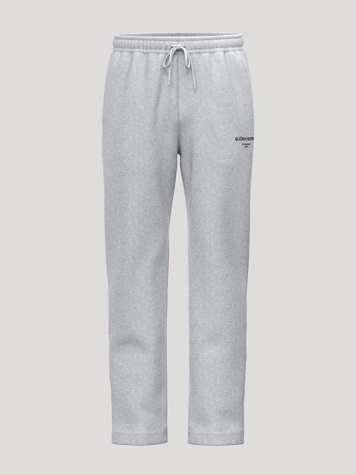 Borg Essential 1 Sweatpants in Light Grey Melange (Grey) feature a drawstring waist, soft brushed fleece and a black logo.