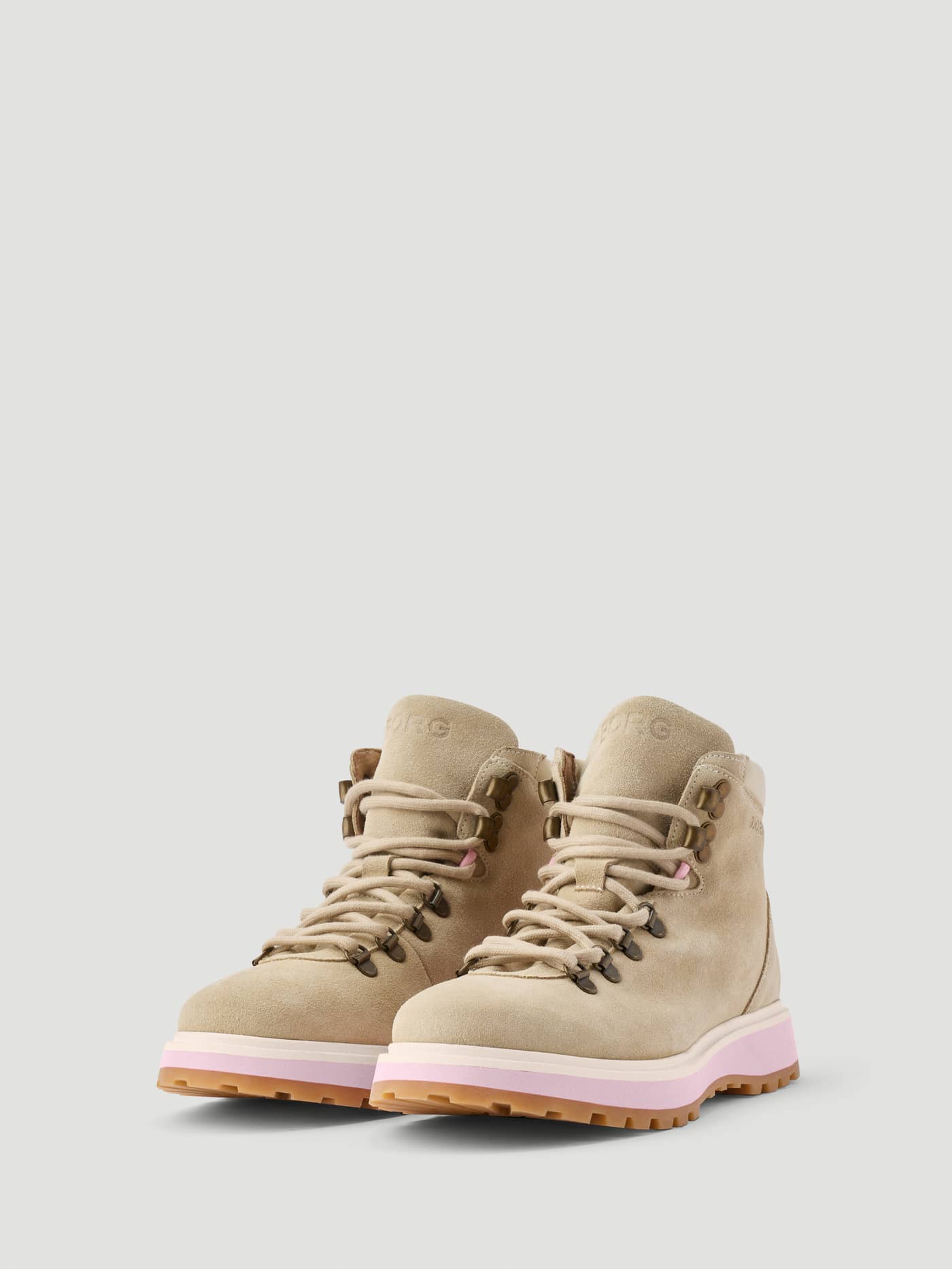 Women's Summit Boots in Beige genuine leather with a pink midsole and tonal embossed logo for a premium finish. - Image 2