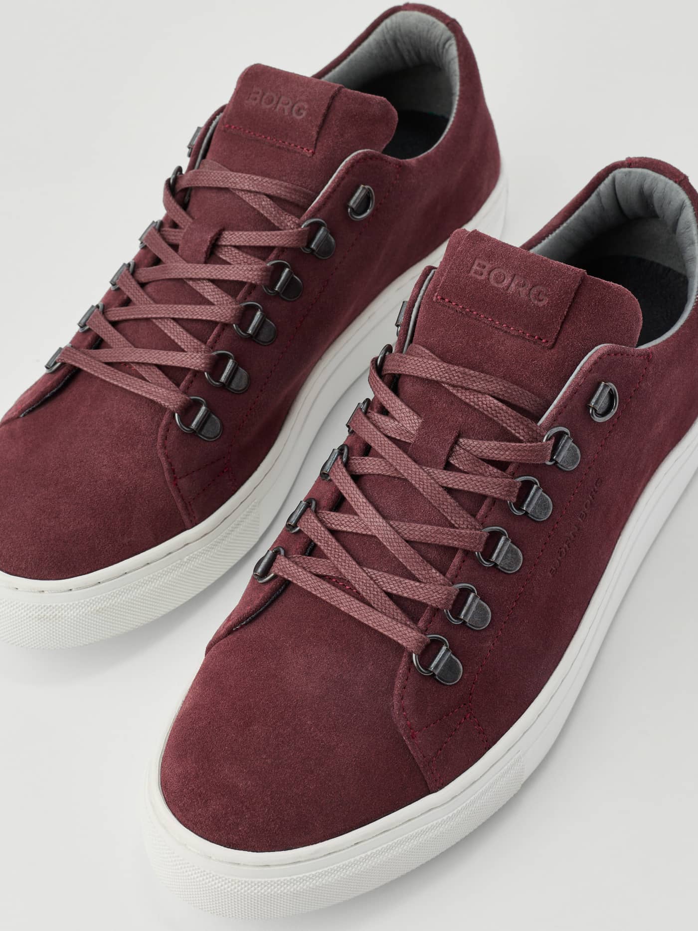 Men's Classic Suede D-Ring Sneakers in Red featuring D-ring eyelets, tonal logos, and a tennis-inspired style. - Image 4