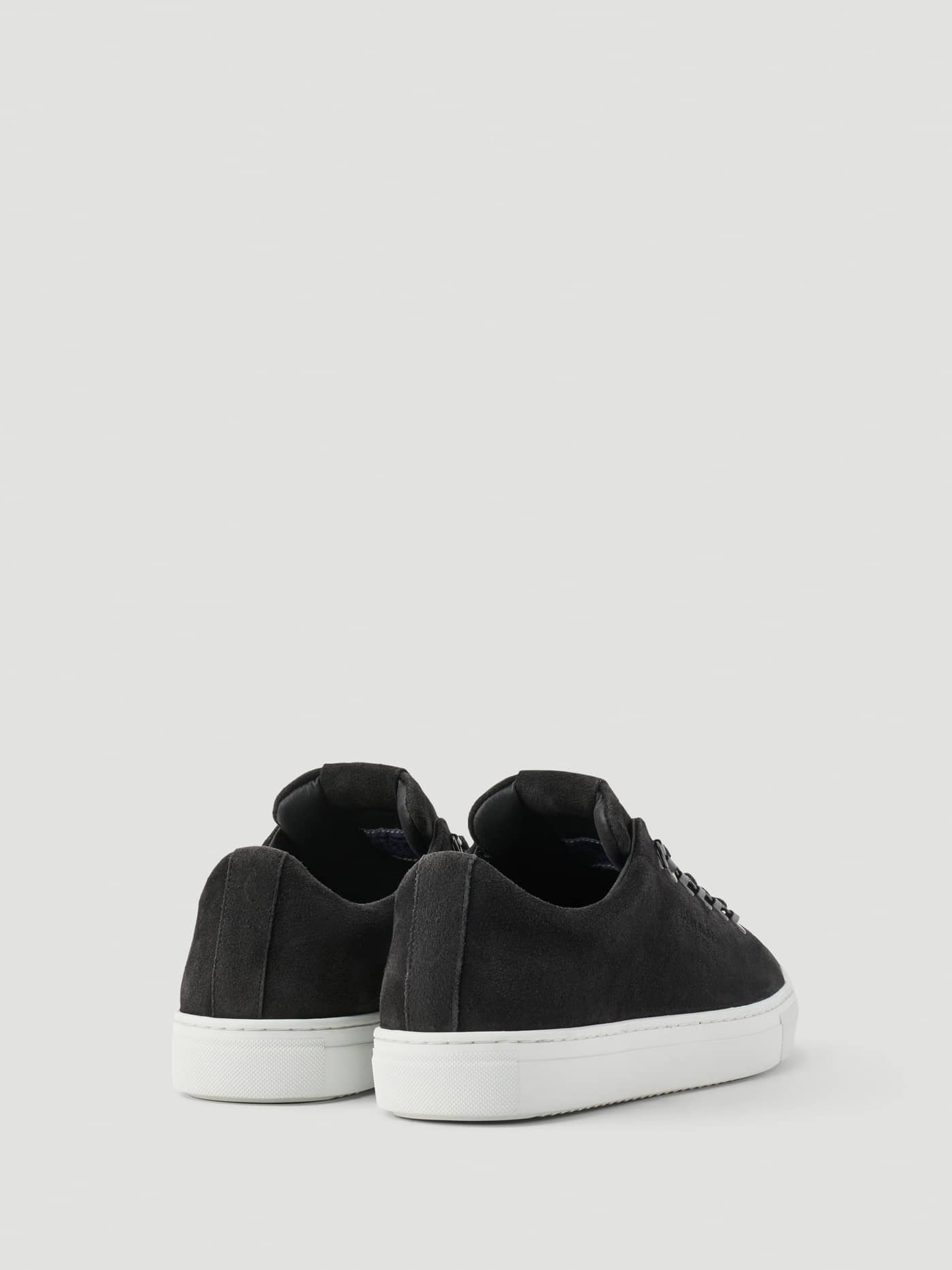 Men's Classic Suede D-Ring Sneakers in Black seen from the back, featuring premium suede and a tennis-inspired style. - Image 3