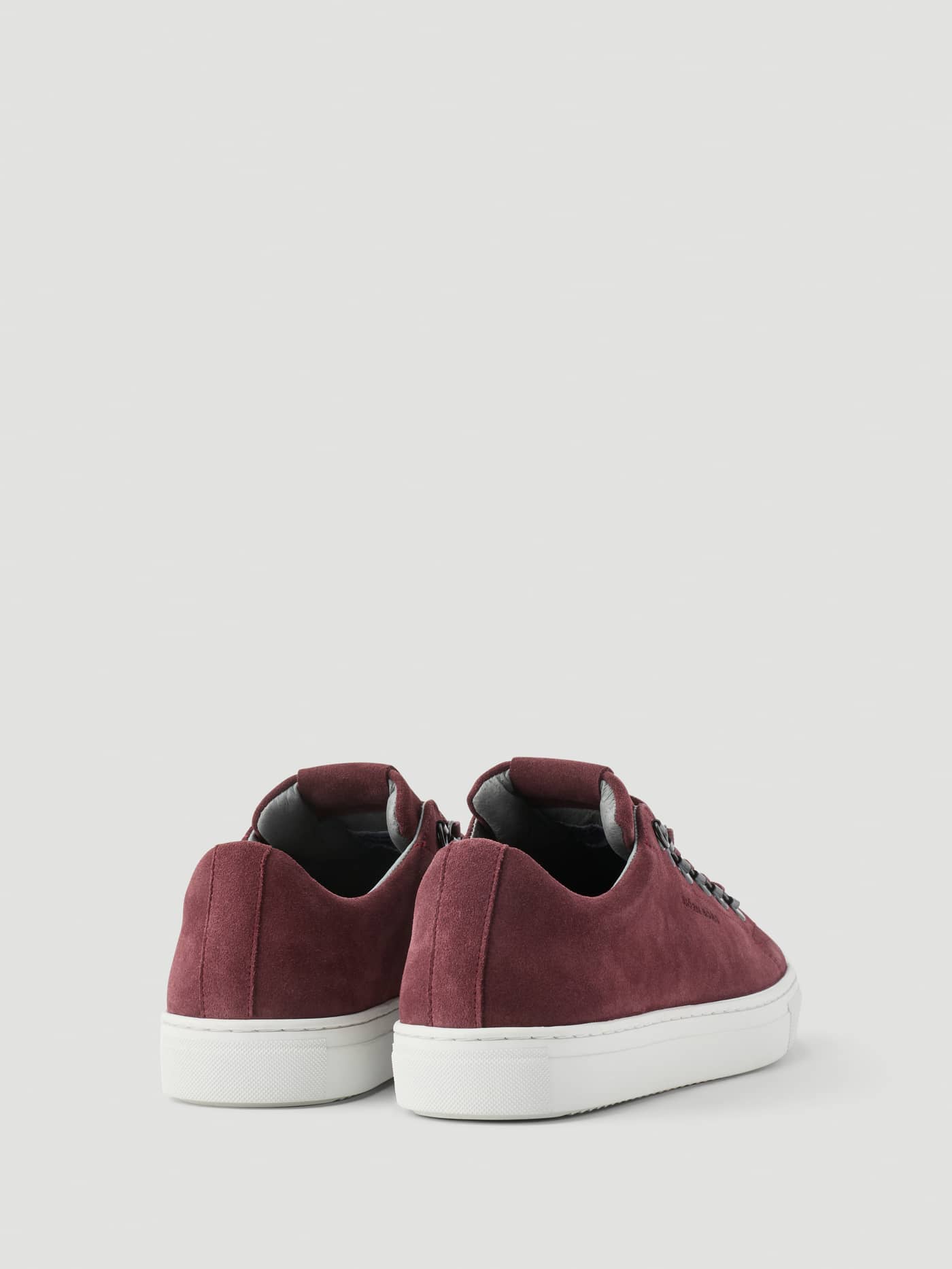 Back view of Men's Classic Suede D-Ring Sneakers in Burgundy (Red) with a debossed logo for a premium tennis look. - Image 3