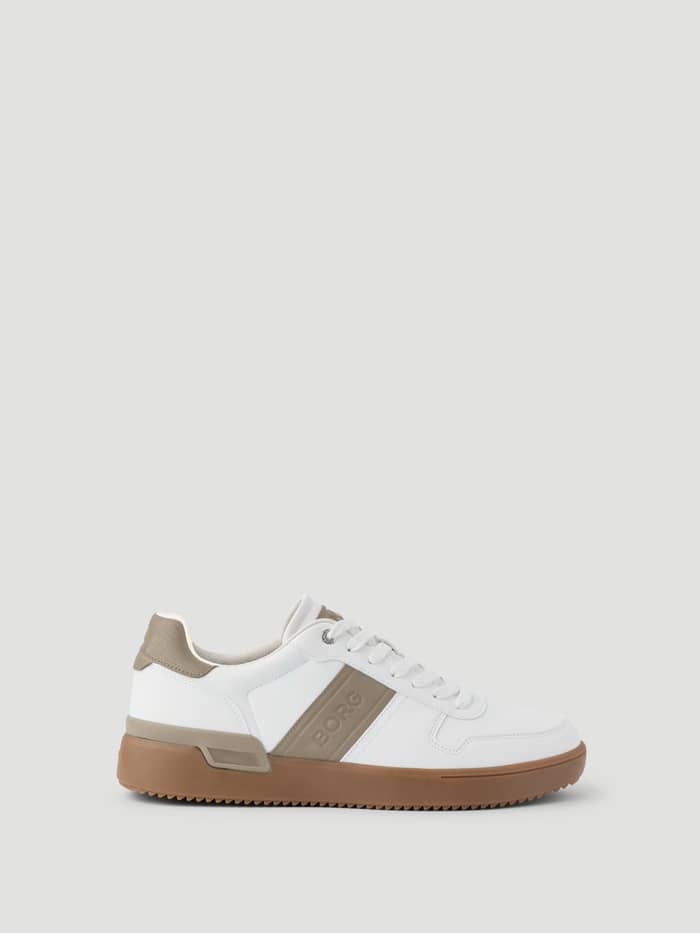 Men's Spin Waterbased Sneakers i hvid og beige med et tennisinspireret design og beige logo på siden.