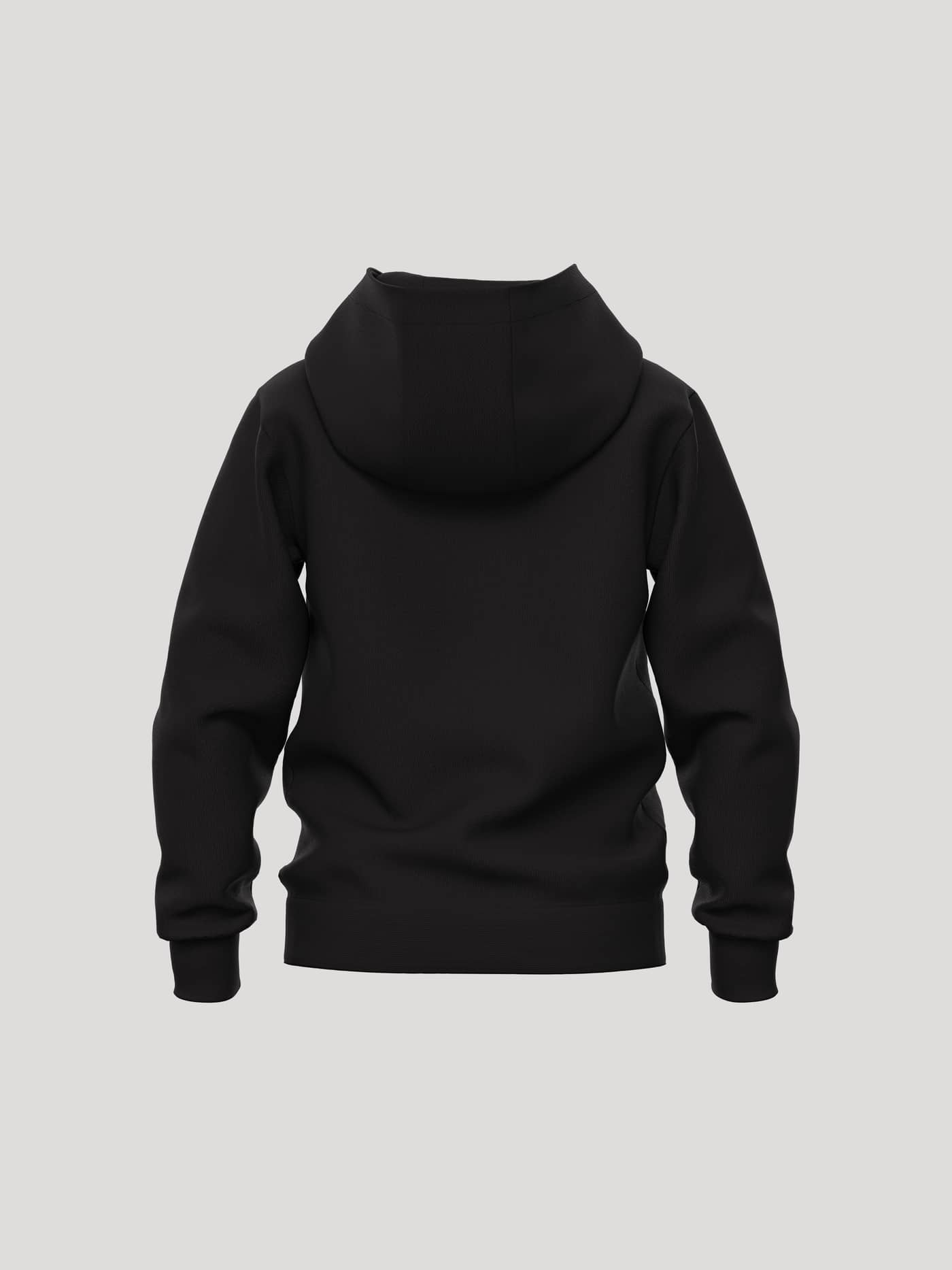 Back view of the kids Borg Essential 3 Hoodie in Black Beauty (Black), designed for tennis and everyday functional comfort. - Image 2