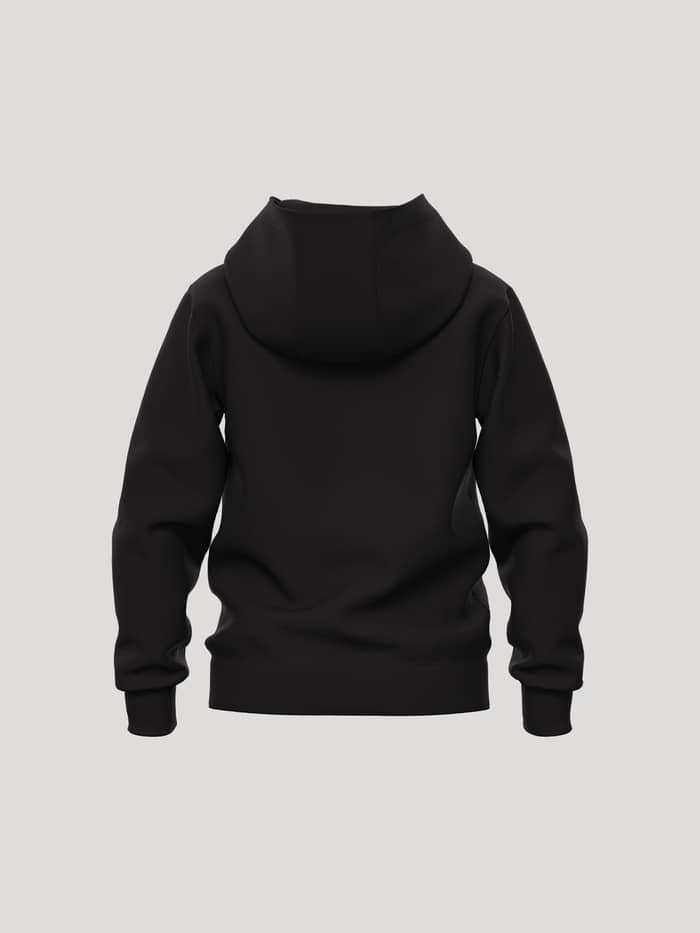 Back view of the kids Borg Essential 3 Hoodie in Black Beauty (Black), designed for tennis and everyday functional comfort. - Image 2