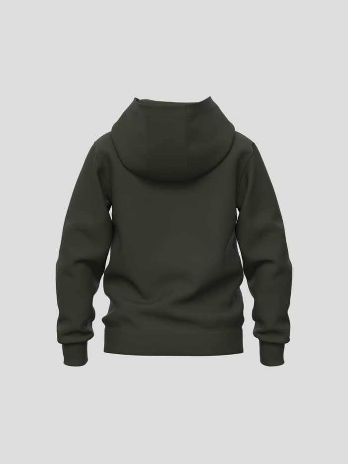 Back view of the kids' Borg Essential 3 Hoodie in Forest Night (Green), crafted from a soft brushed fleece. - Image 2