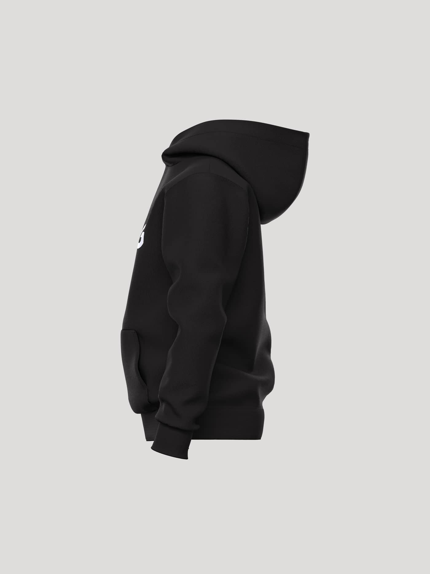 Kids' Borg Essential 3 Hoodie in Black Beauty (Black) shown in profile with a white logo and soft fleece for tennis. - Image 3