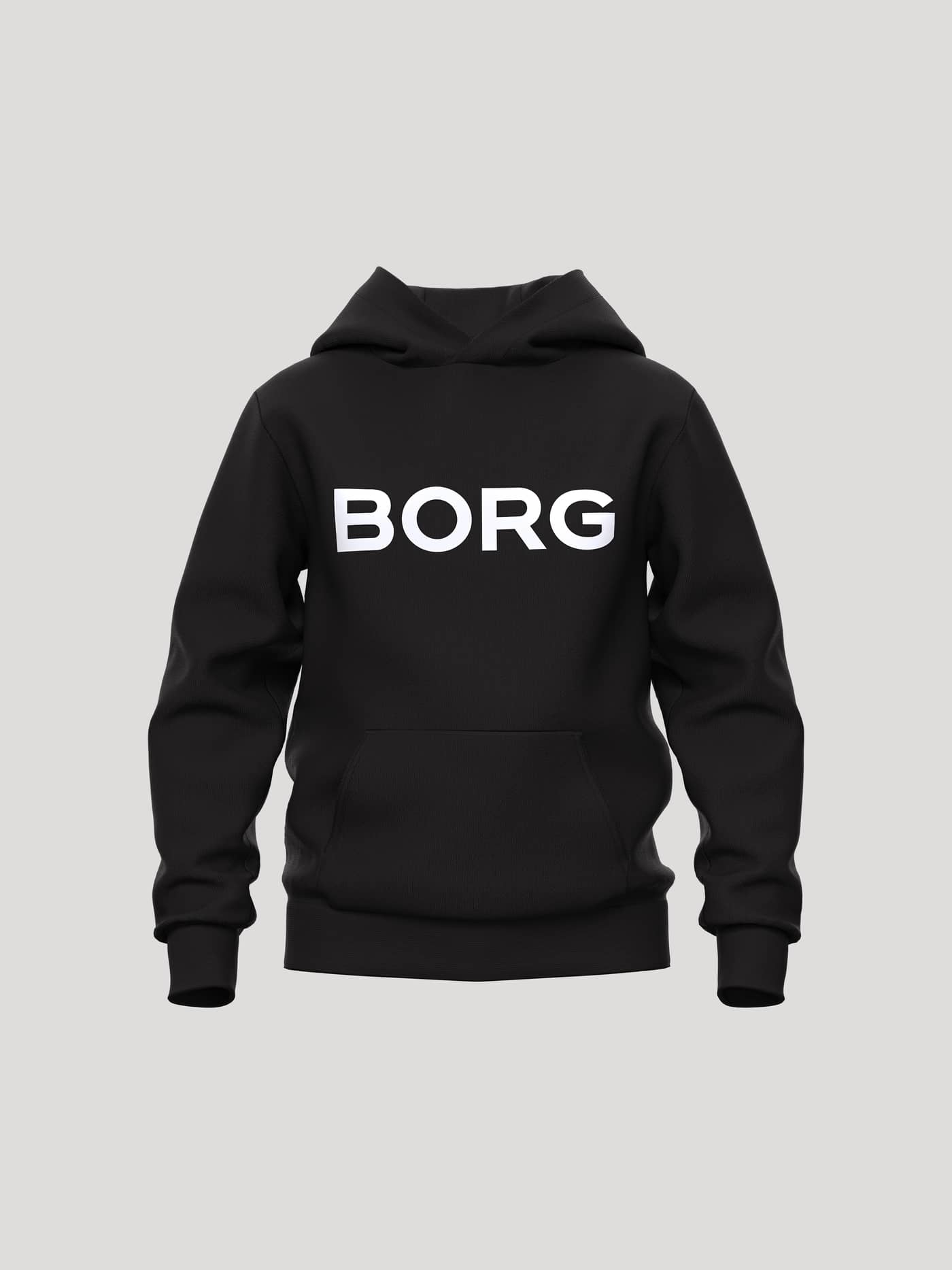 Kids Borg Essential 3 Hoodie in Black Beauty (Black) with a white chest logo and kangaroo pocket, ideal for tennis. - Image 1