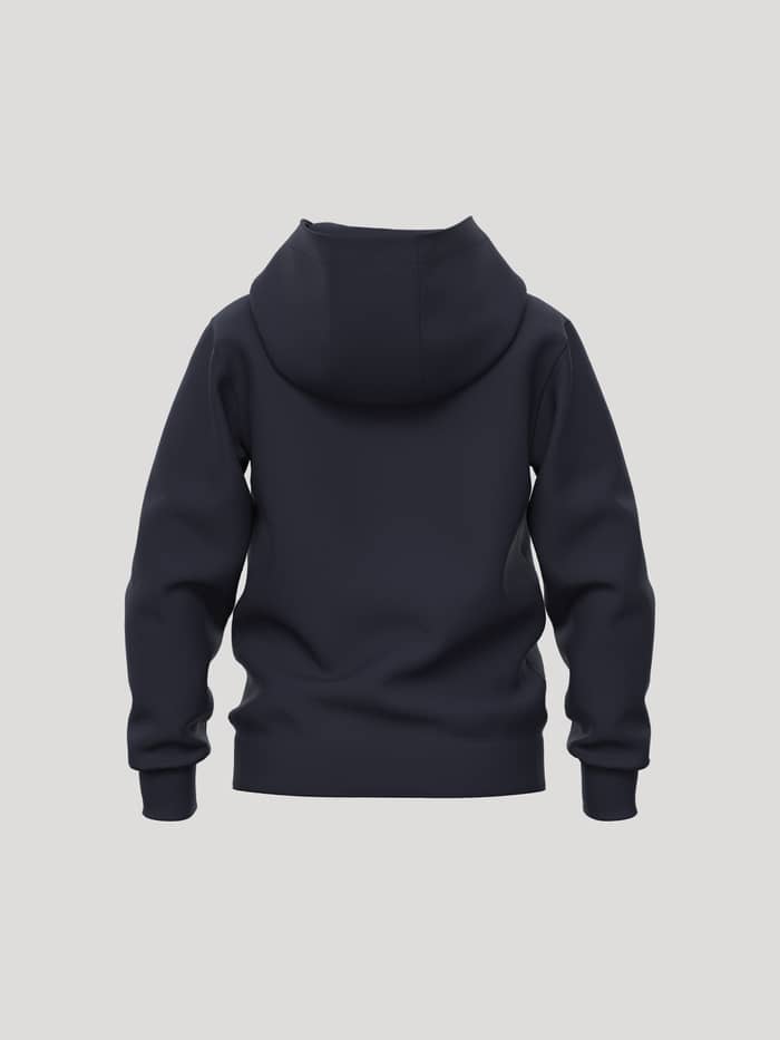 Back view of the Borg Essential 3 Hoodie for kids in Night sky (Navy), featuring soft fleece for tennis and active play. - Image 2