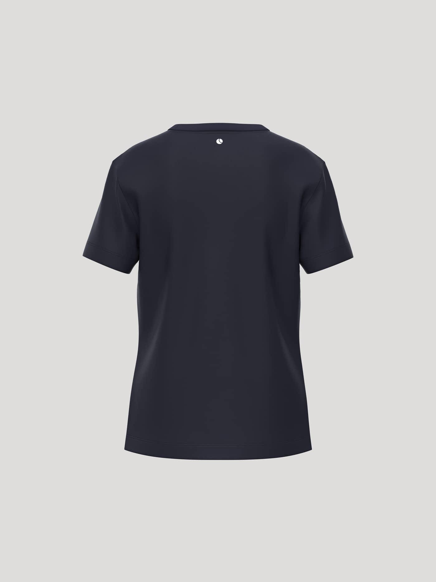 Back view of the kids' Borg Essential 3 T-Shirt in Night sky (Navy) with a white tennis ball print at the back neck. - Image 2