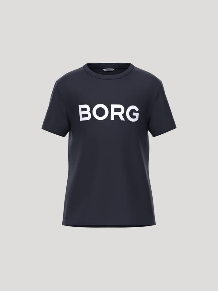 Borg Essential 3 T-Shirt för barn i Night sky (Marinblå) med vit logotyp på bröstet i tennisinspirerad bomullsdesign.