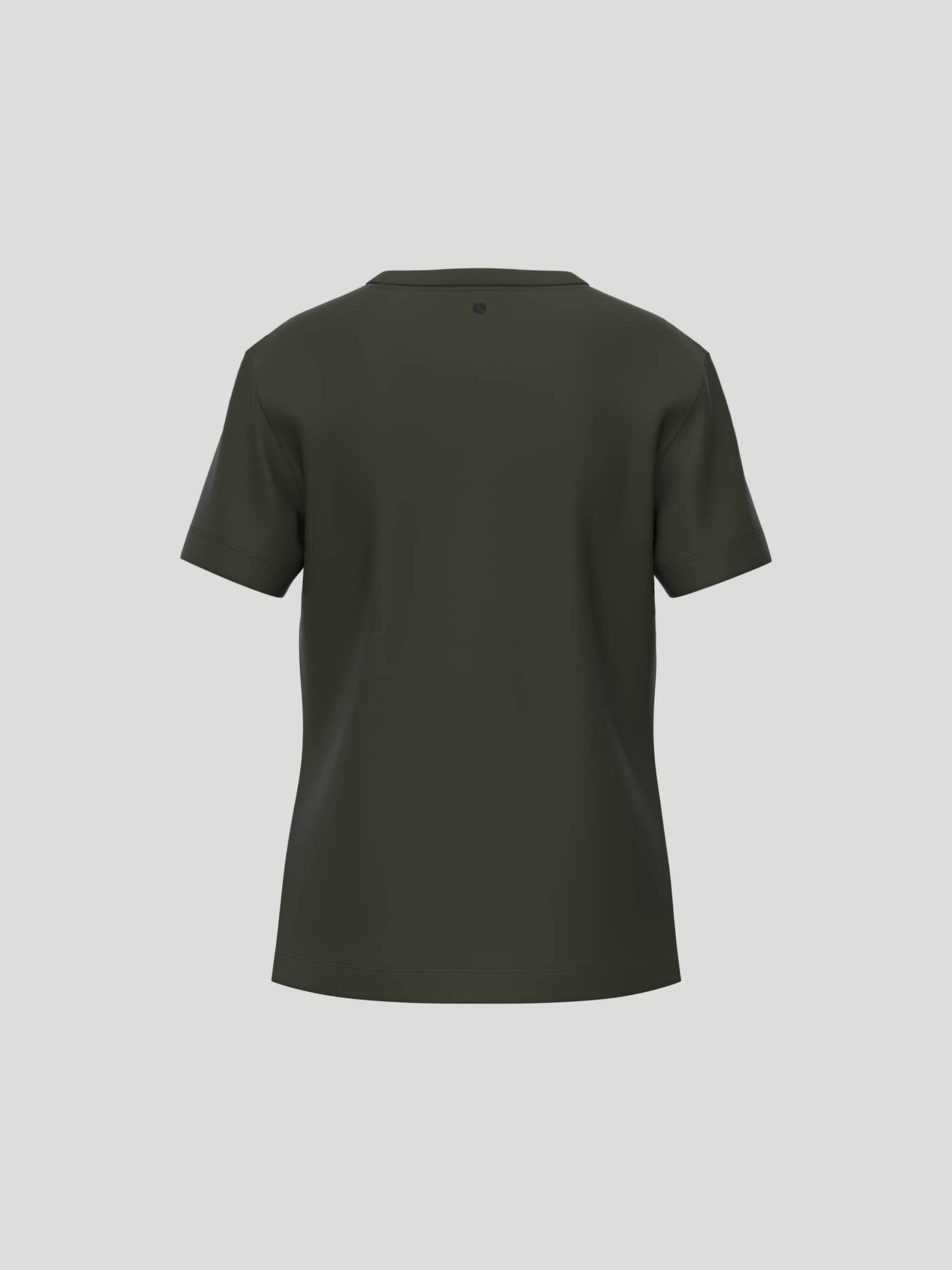 Back view of the cotton Borg Essential 3 T-Shirt for kids in Forest Night (Green) featuring a small tennis ball print. - Image 2