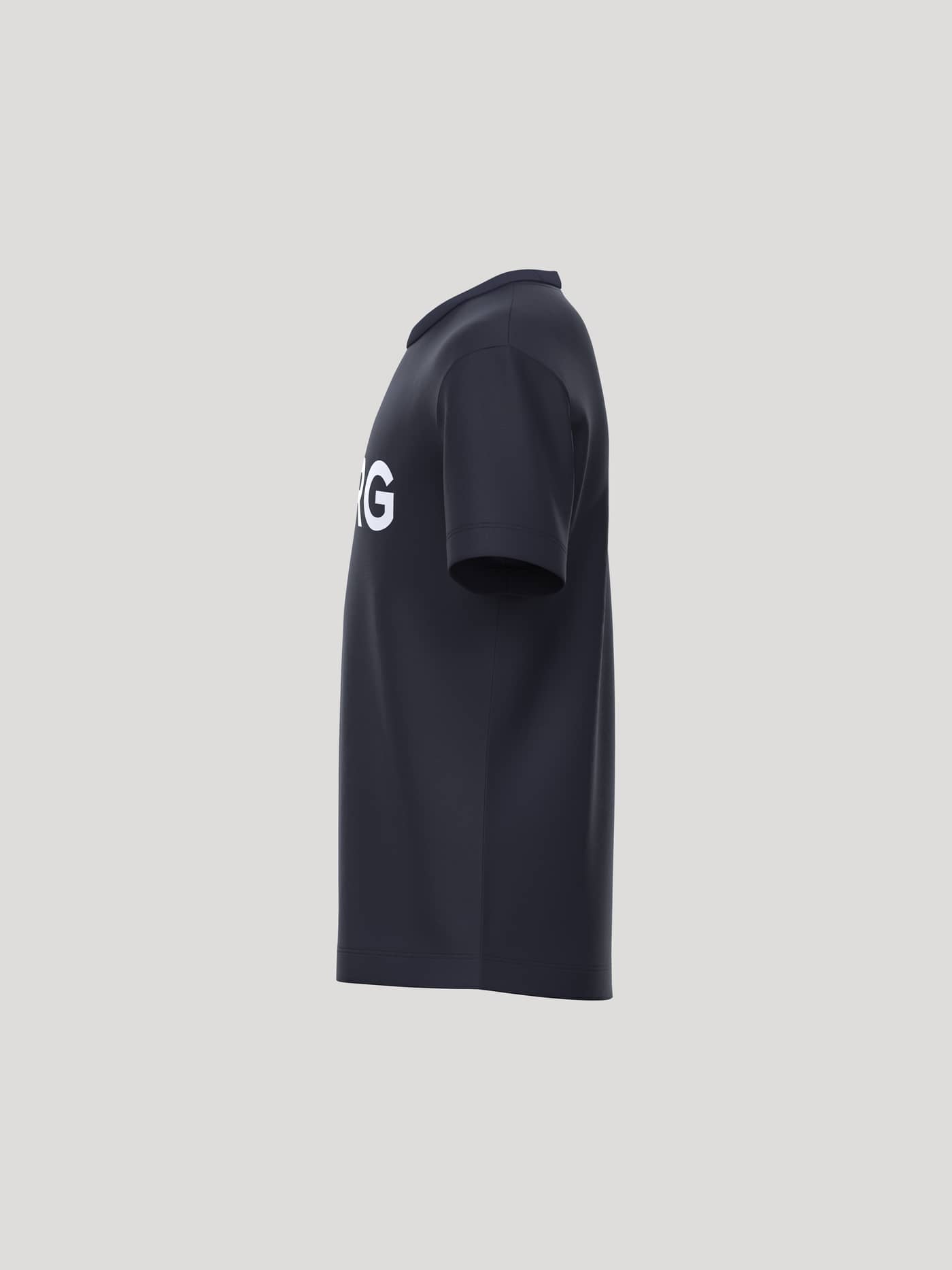 Side view of the kids Borg Essential 3 T-Shirt in Night sky (Navy) featuring a white Borg graphic on the chest. - Image 3