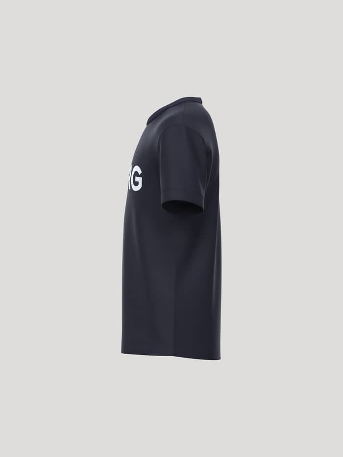 Borg Essential 3 T-Shirt til kids i Night sky (Marineblå) set fra siden med hvid grafik på brystet. - Image 3