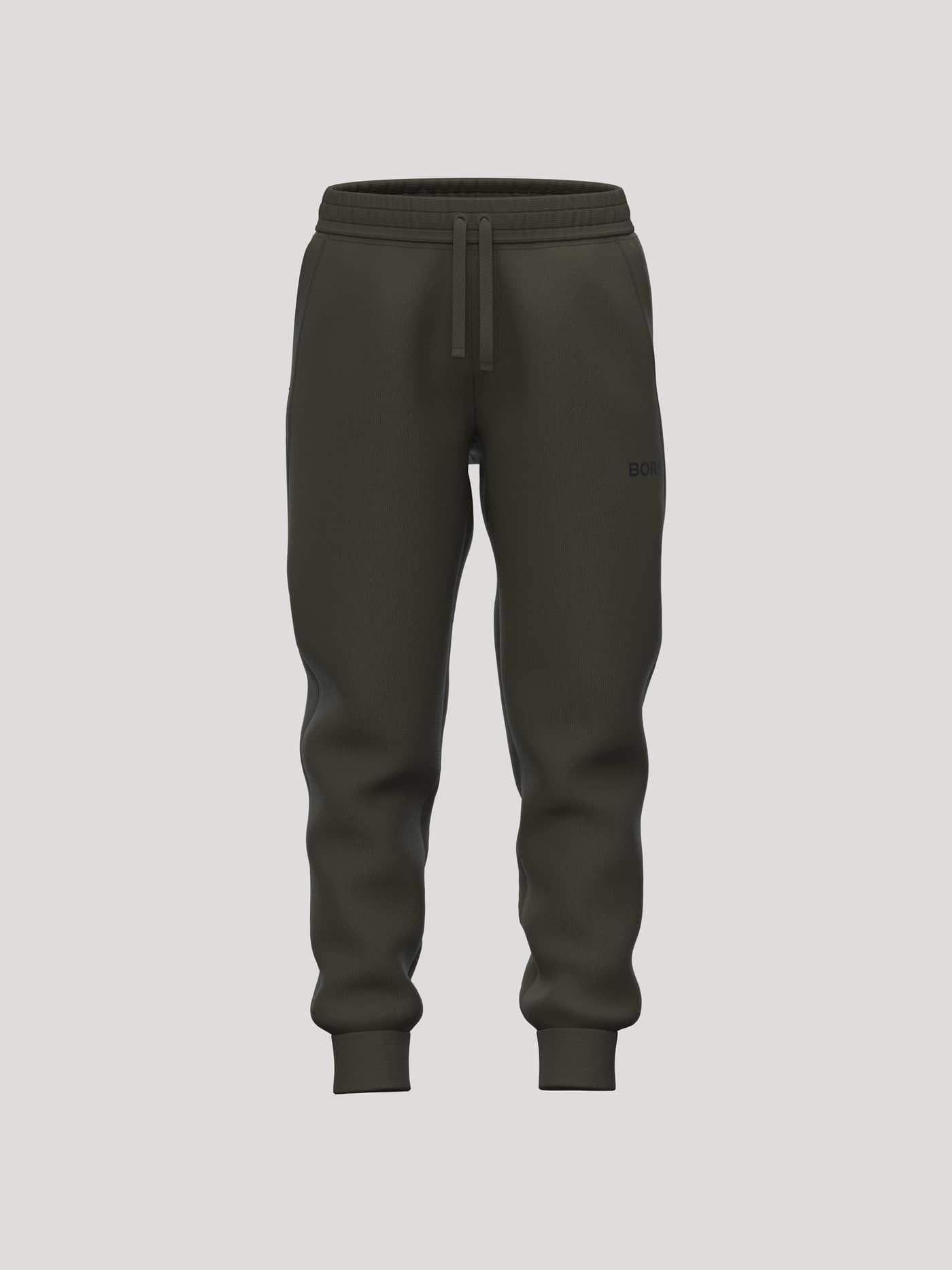 Borg Essential 3 Tapered Sweatpants in Forest Night (Green) for kids, featuring soft fleece, a black logo and tennis print. - Image 1
