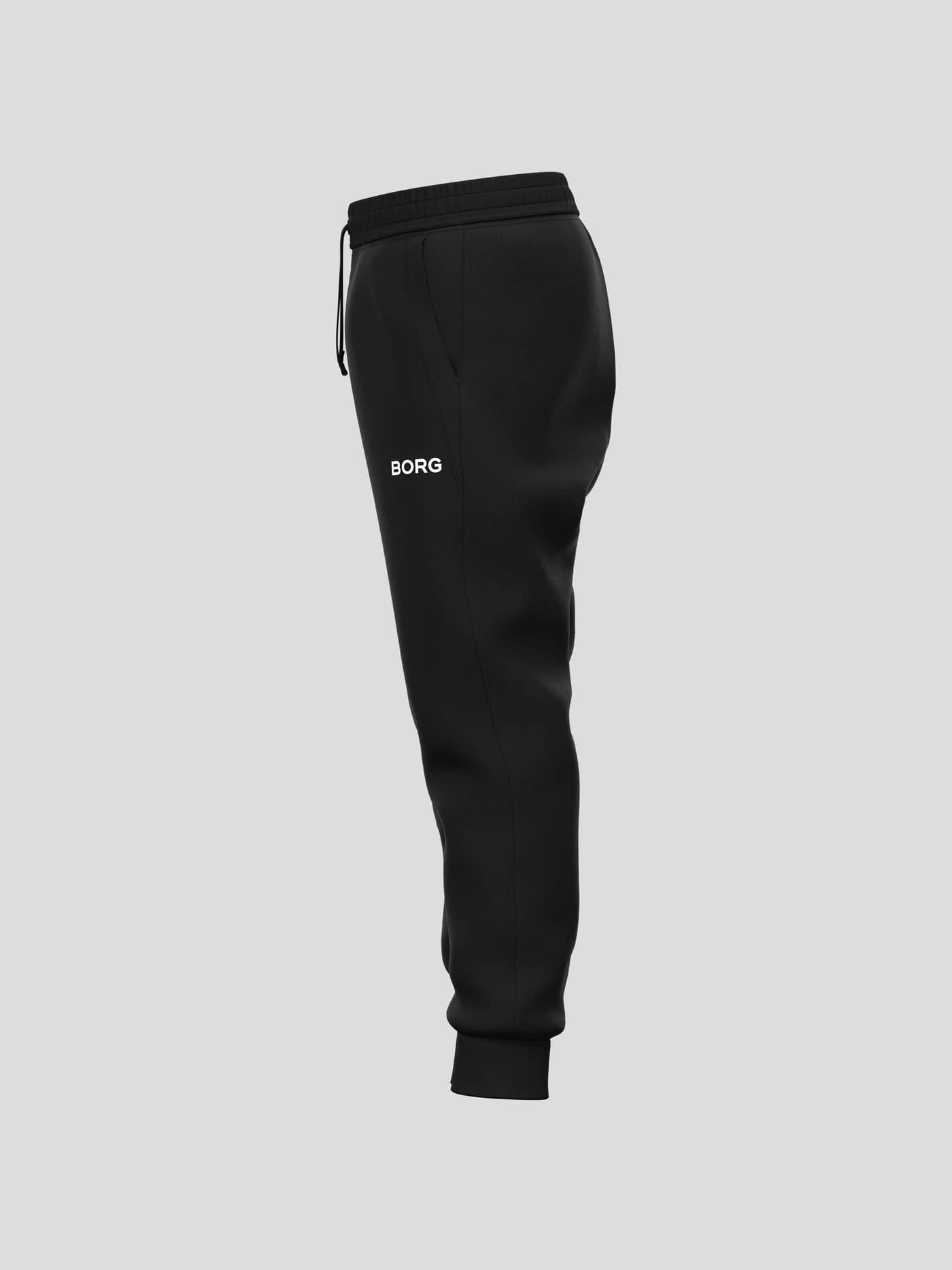 Kids' Borg Essential 3 Tapered Sweatpants in Black Beauty (Black) shown from the side with a white logo, ideal for tennis. - Image 3