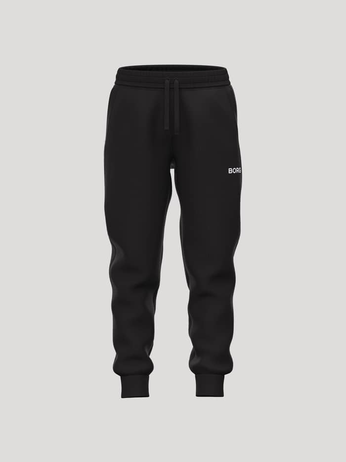 Borg Essential 3 Tapered Sweatpants für Kinder in Black Beauty (Schwarz) mit Logo, Tennis-Grafik, Kordelzug und Rippbündchen.