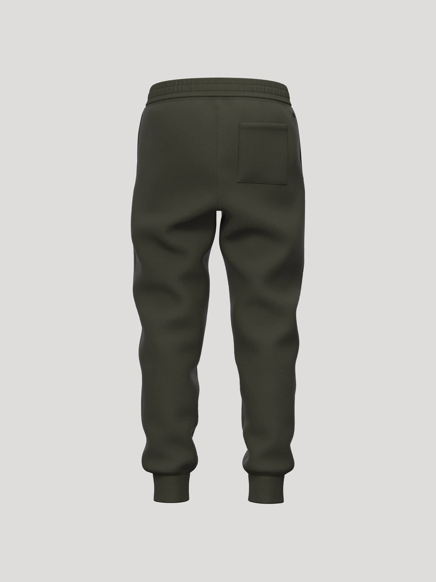 Back view of kids' Borg Essential 3 Tapered Sweatpants in Forest Night (Green) featuring a back pocket and ribbed cuffs. - Image 2