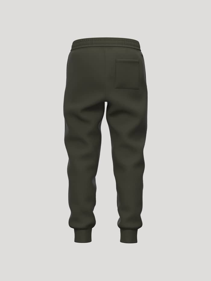 Back view of kids' Borg Essential 3 Tapered Sweatpants in Forest Night (Green) featuring a back pocket and ribbed cuffs. - Image 2