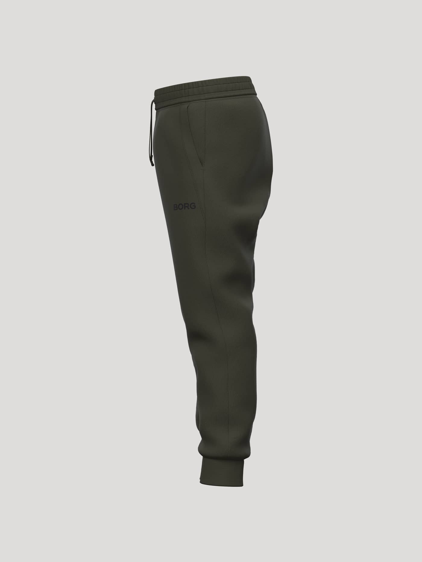 Side view of kids' Borg Essential 3 Tapered Sweatpants in Forest Night (Green) with a black logo, perfect for tennis. - Image 3