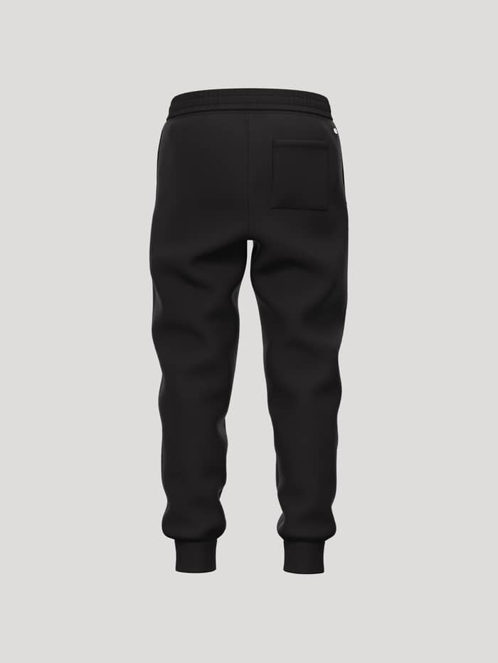 Back view of Borg Essential 3 Tapered Sweatpants for kids in Black Beauty (Black) with a back pocket and tennis ball print. - Image 2