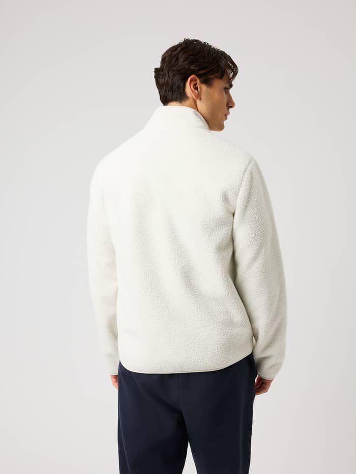 Back view of the Borg Pile Jacket in Tofu (White), a recycled pile layer designed for training comfort and movement. - Image 2