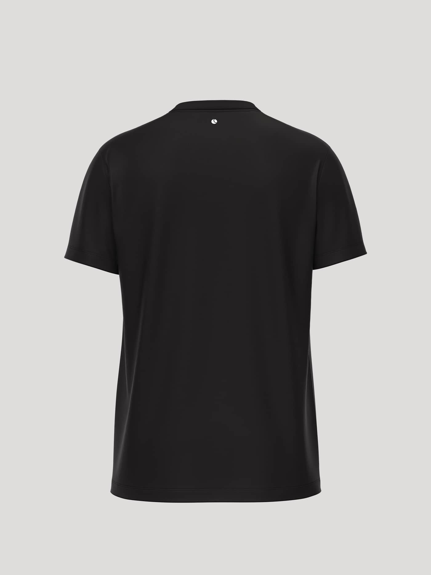 Back view of the Borg Essential 3 T-Shirt in Black Beauty (Black) with a small white tennis ball print at the neck. - Image 2
