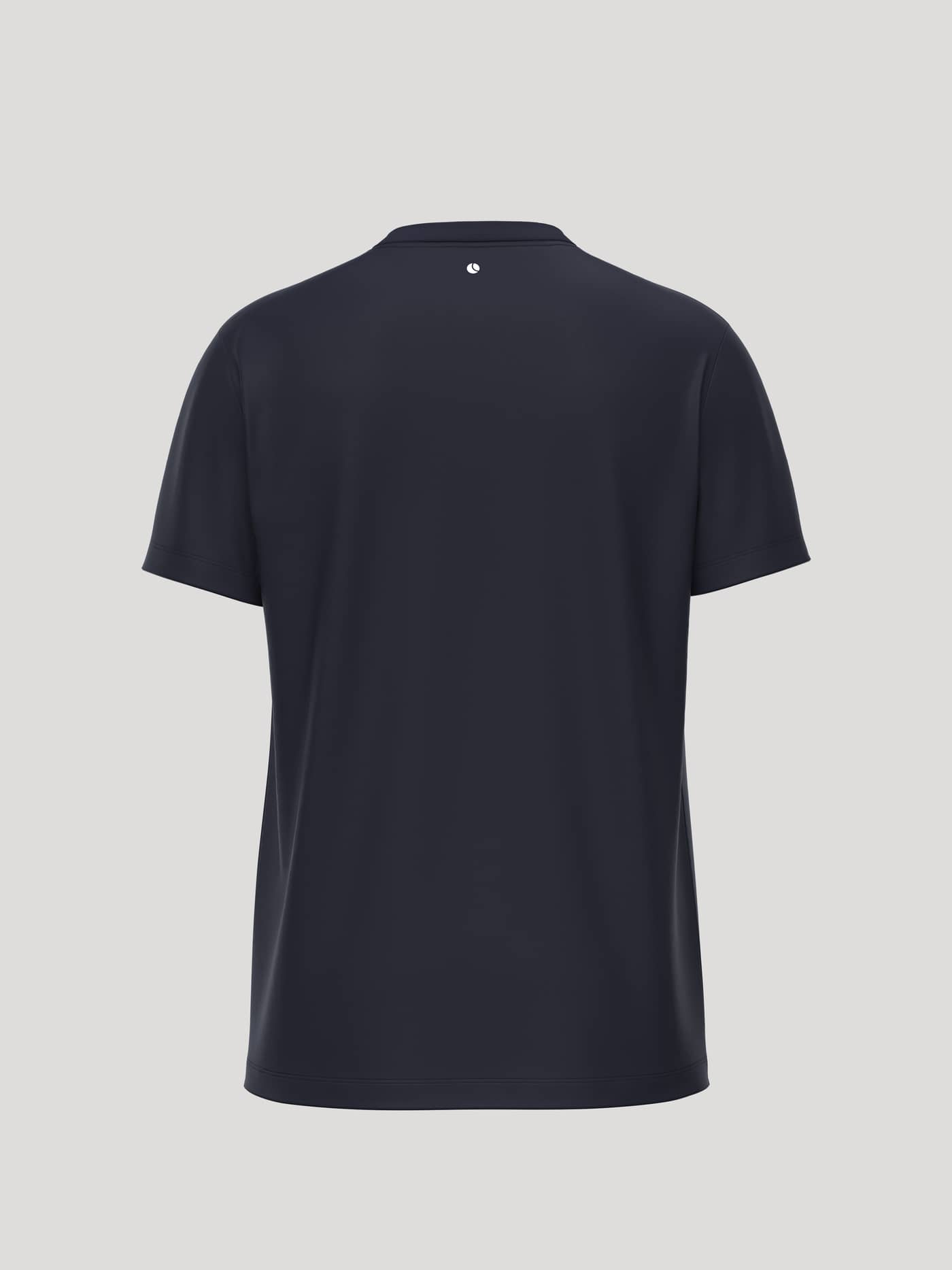 Back view of the Borg Essential 3 T-Shirt in Night sky (Navy) featuring a white tennis ball print at the neck. - Image 2