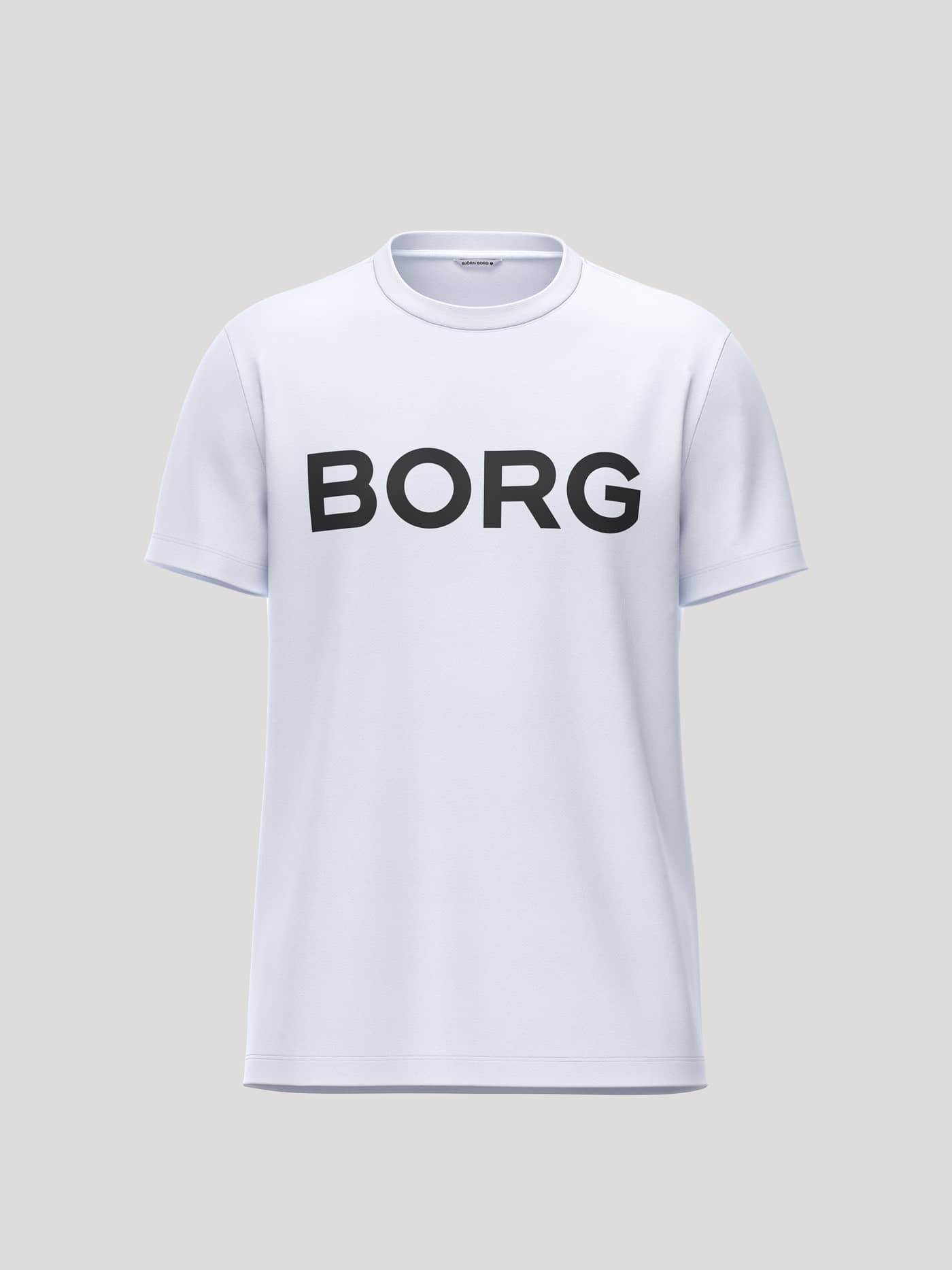 Borg Essential 3 T-Shirt in Brilliant White (White) with a black logo, made from soft cotton for tennis and leisure. - Image 1