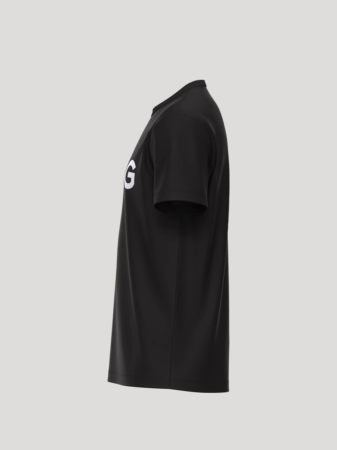 Side view of the Borg Essential 3 T-Shirt in Black Beauty (Black) featuring a white logo print on the chest. - Image 3