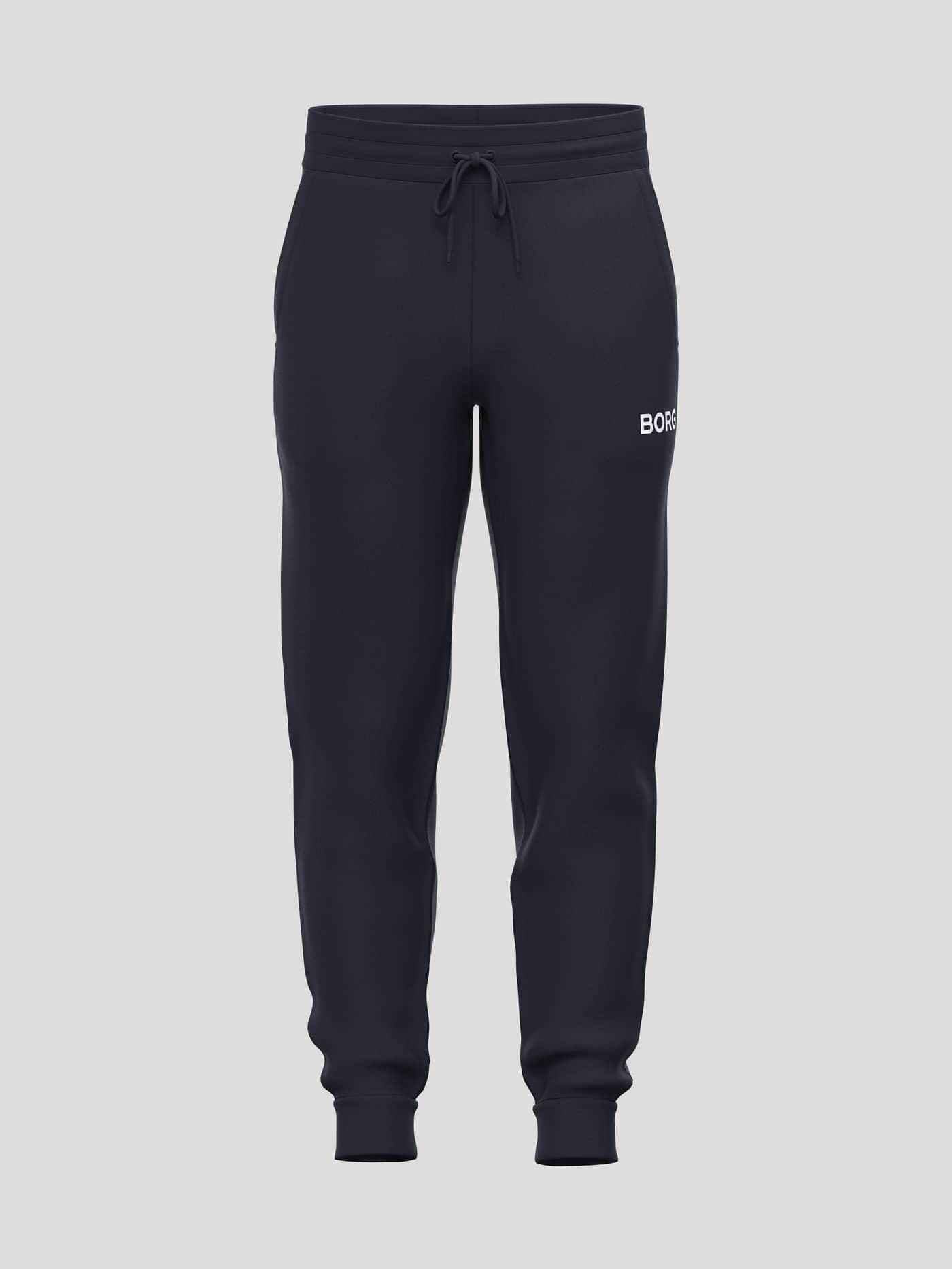 Borg Essential 3 Tapered Sweatpants i Night sky (Marinblå) med vit logo, dragsko i midjan och avsmalnande ben för tennis. - Image 1