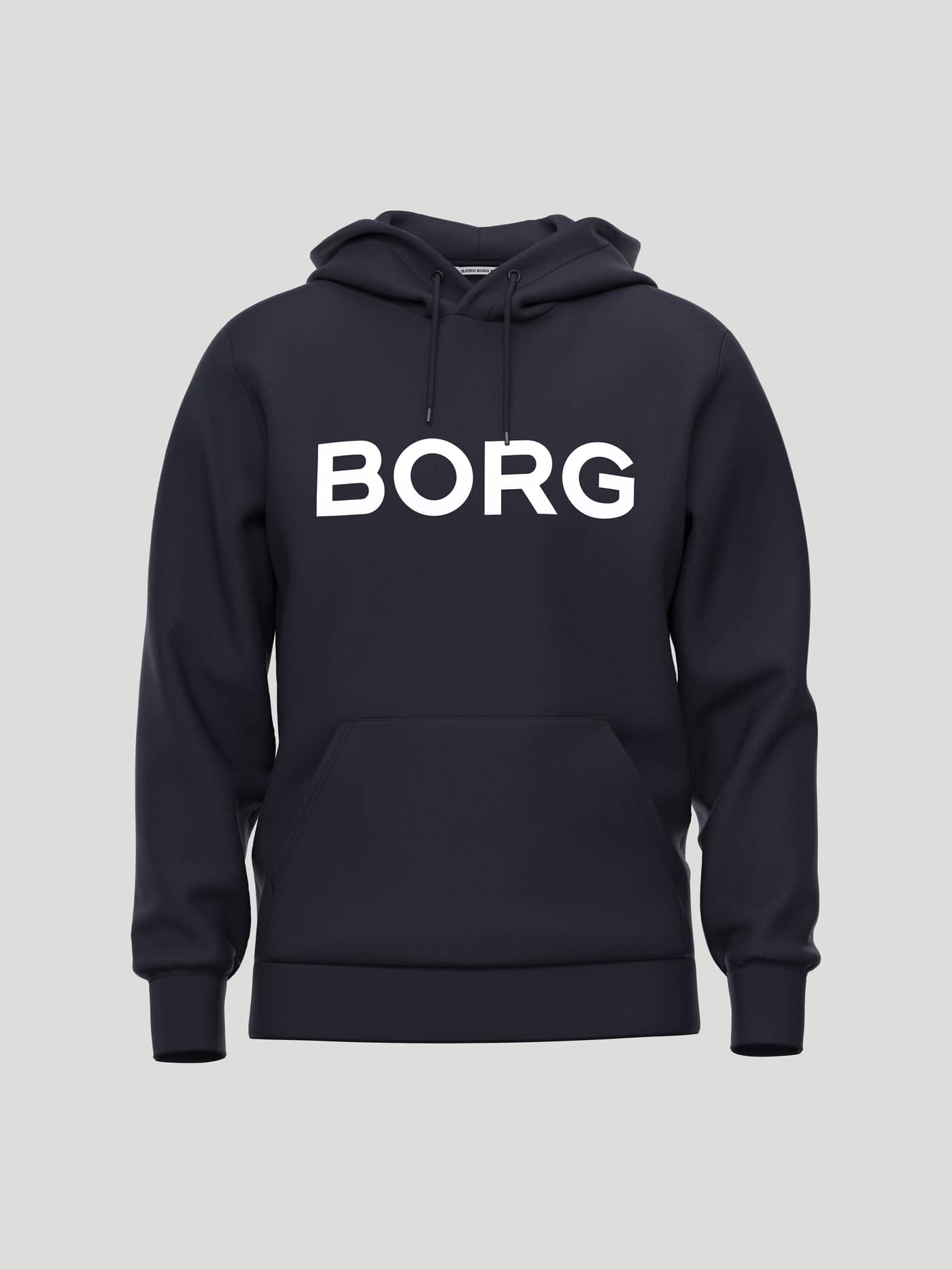 Borg Essential 3 Hoodie in Night sky (Navy) featuring a white logo on the chest and a classic kangaroo pocket. - Image 1