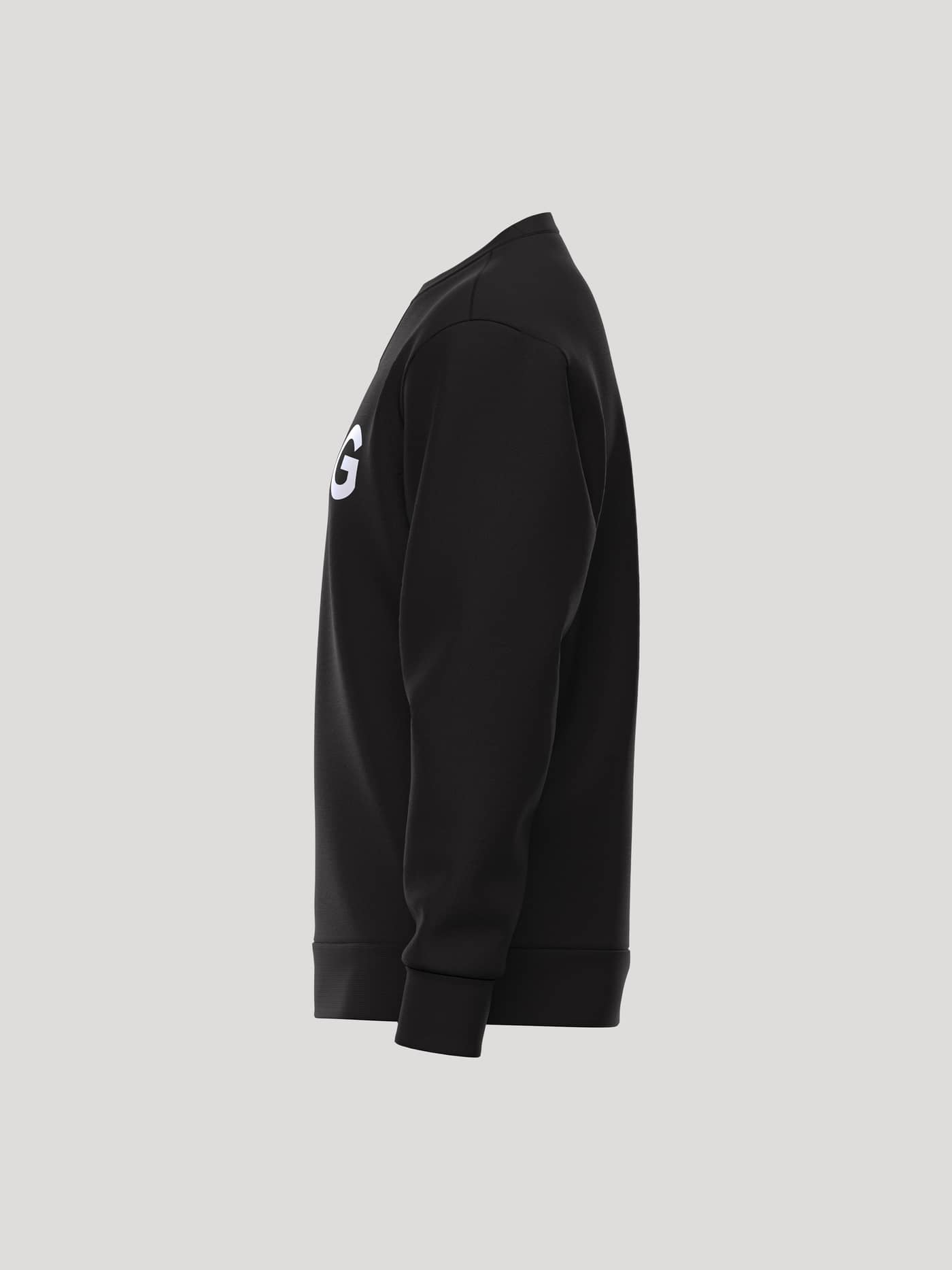 Side view of the Borg Essential 3 Sweatshirt in Black Beauty (Black) featuring a crisp white chest logo. - Image 3